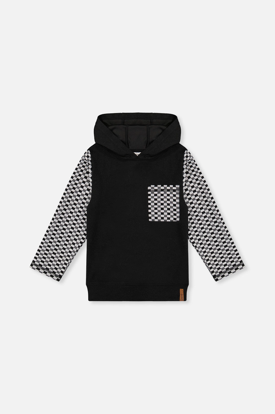 Deux par Boys Checkered Colorblock Hooded Top with Chest Pocket