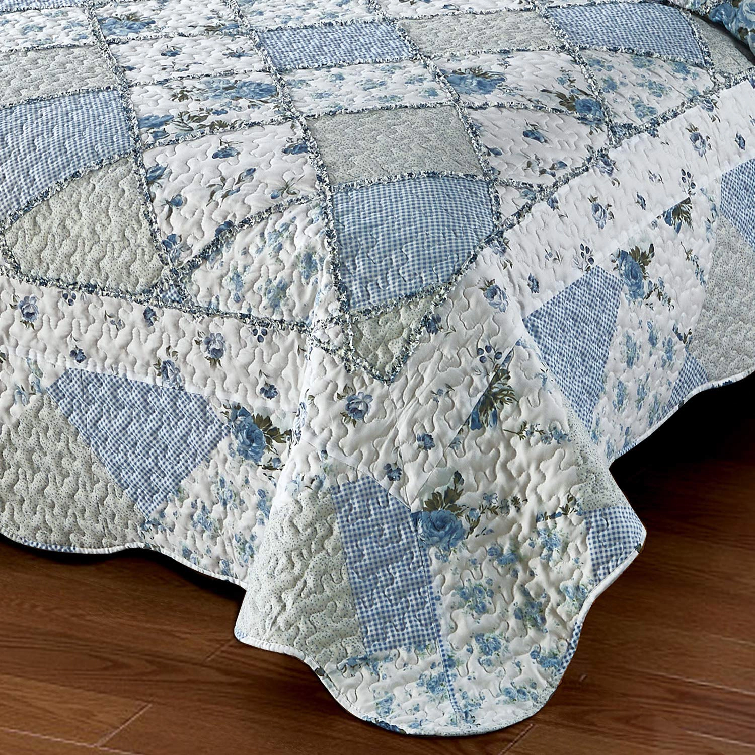 PUPWE Oversized King Quilt Set 128x120 Grey Flpatchwork Bedspreads