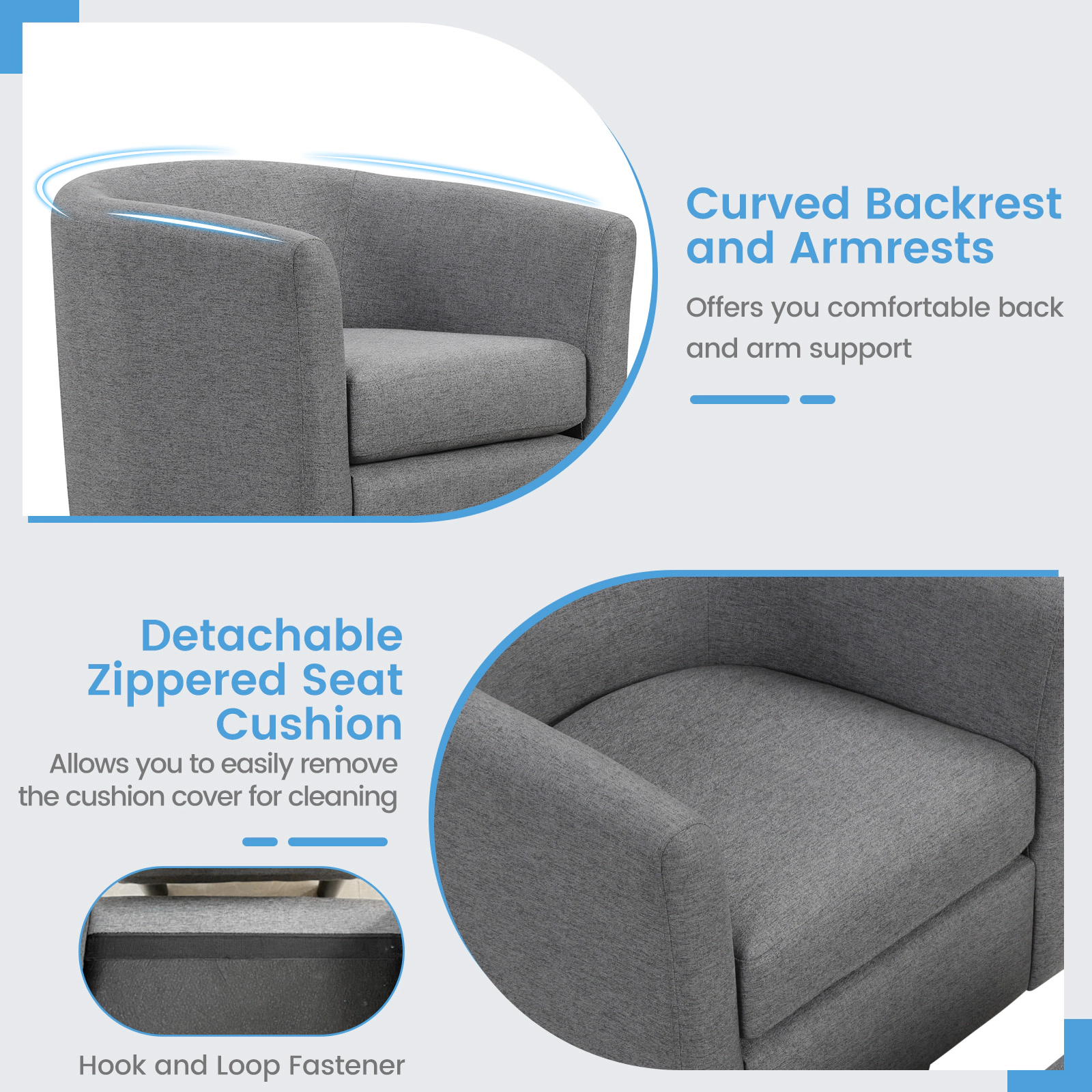 LJG Modern Club Swivel Accent Chair with Ottoman Footrest Curved Backrest