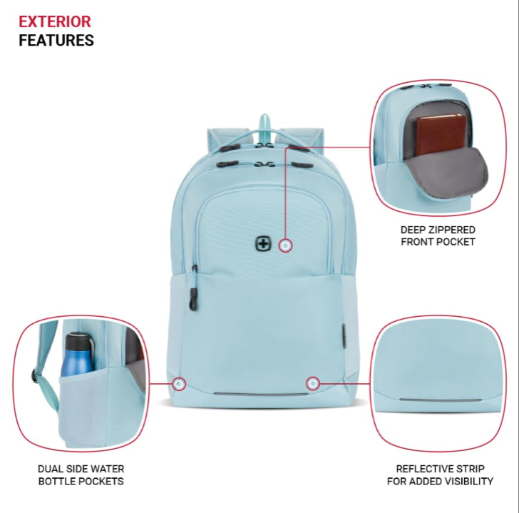 SwissGear Orientation Laptop Backpack, Light Blue, 17"x12"x7"