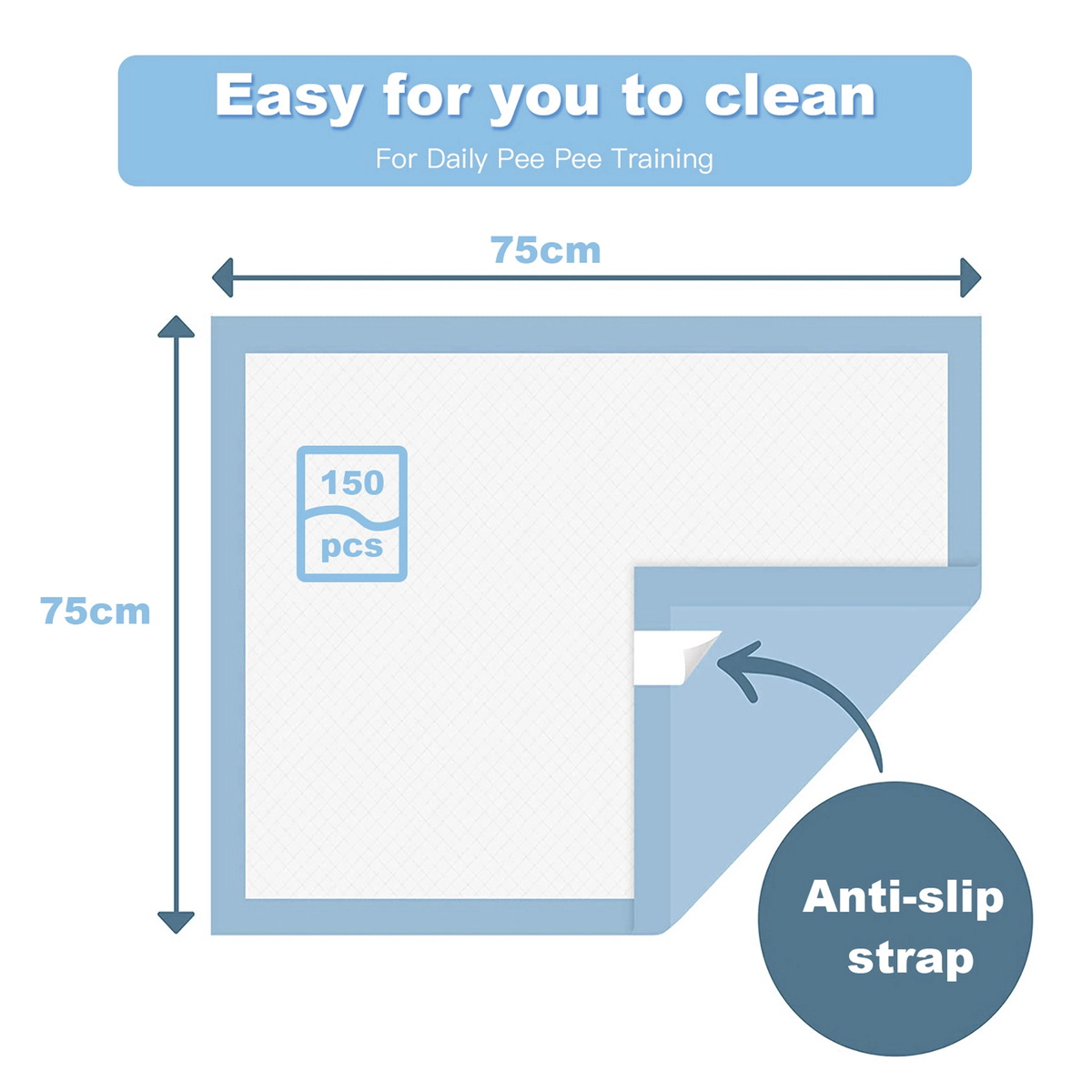 SUGIFT 5-Layer Absorbent Pet Training Pad Pet Bed Protector 30 x 30 in M Size 150-Count Disposable Pee Pads Blue+White