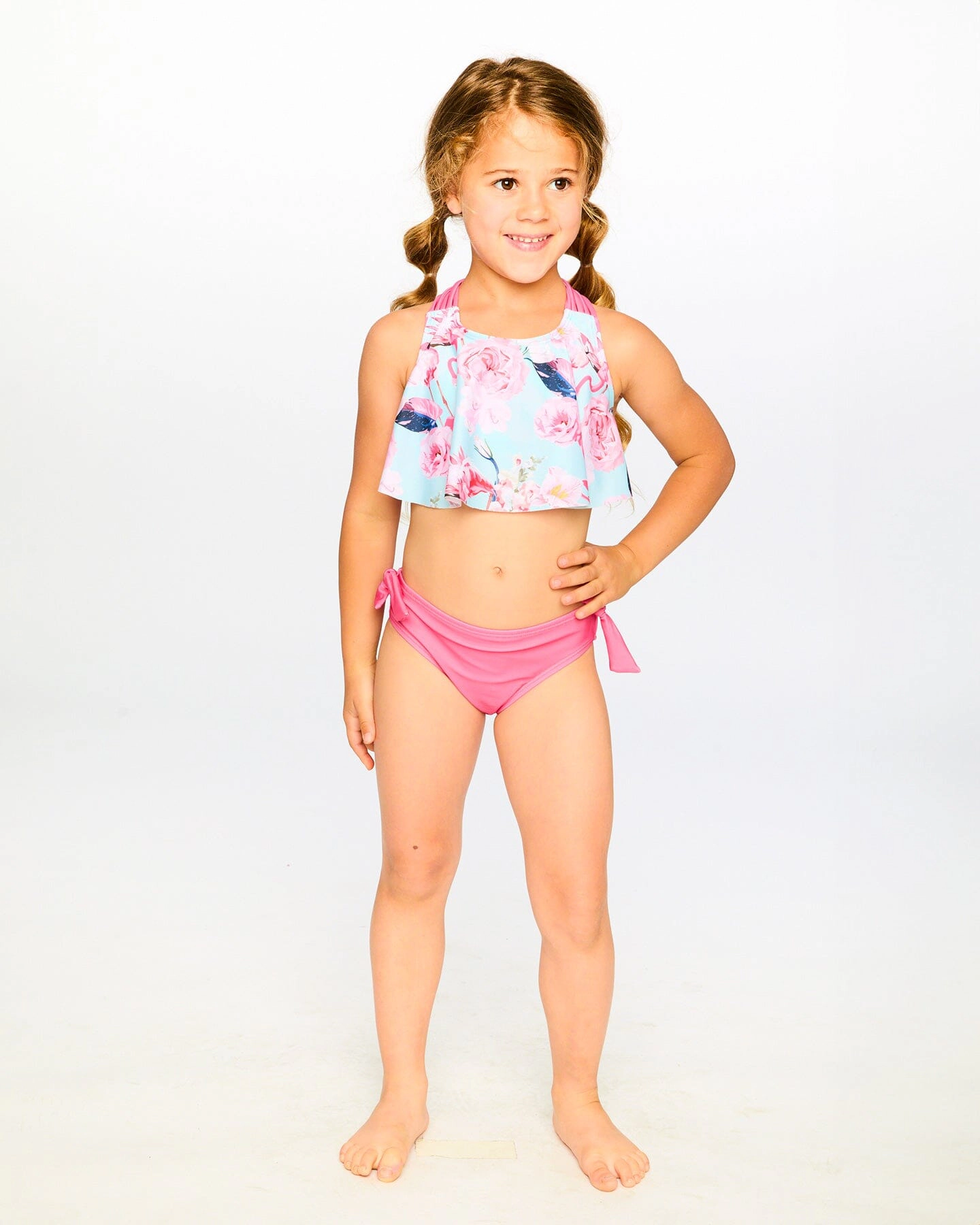 Deux par Girls Flamingo Print Top and Bottom Two-Piece Swimsuit