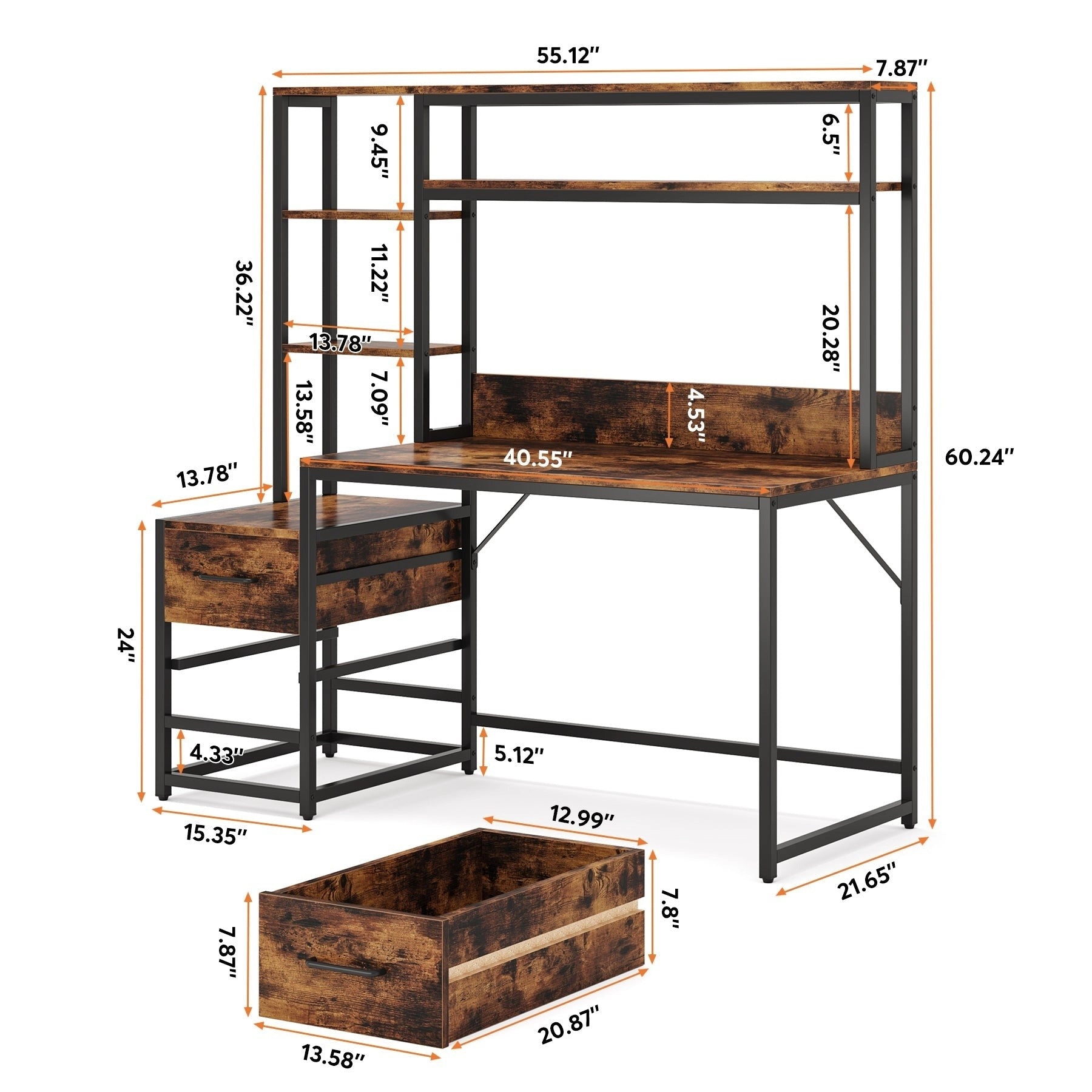 Tribesigns Industrial Wood Computer Desk with Storage Shelves
