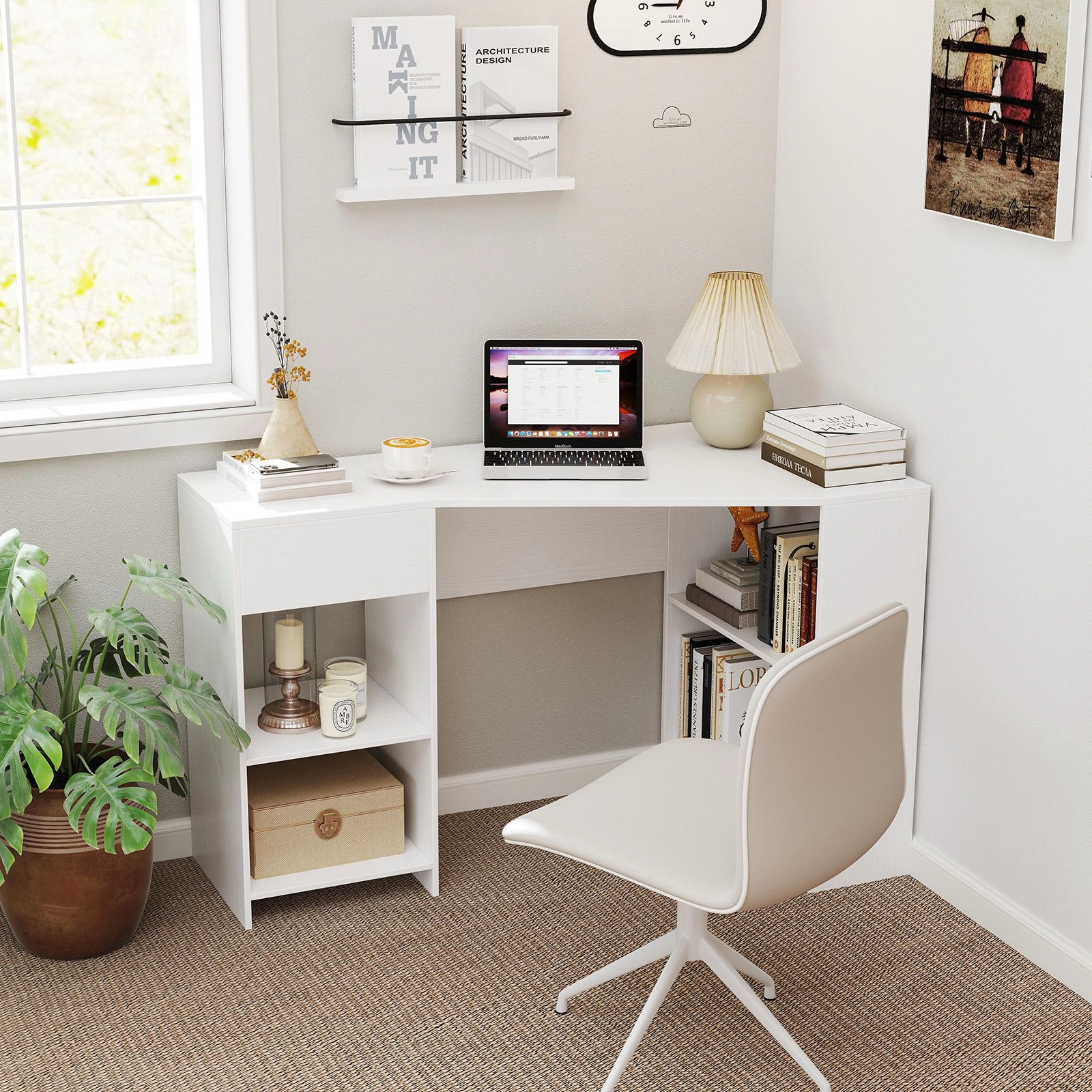 SlickBlue L Shaped Computer Desk with Drawer and Shelves