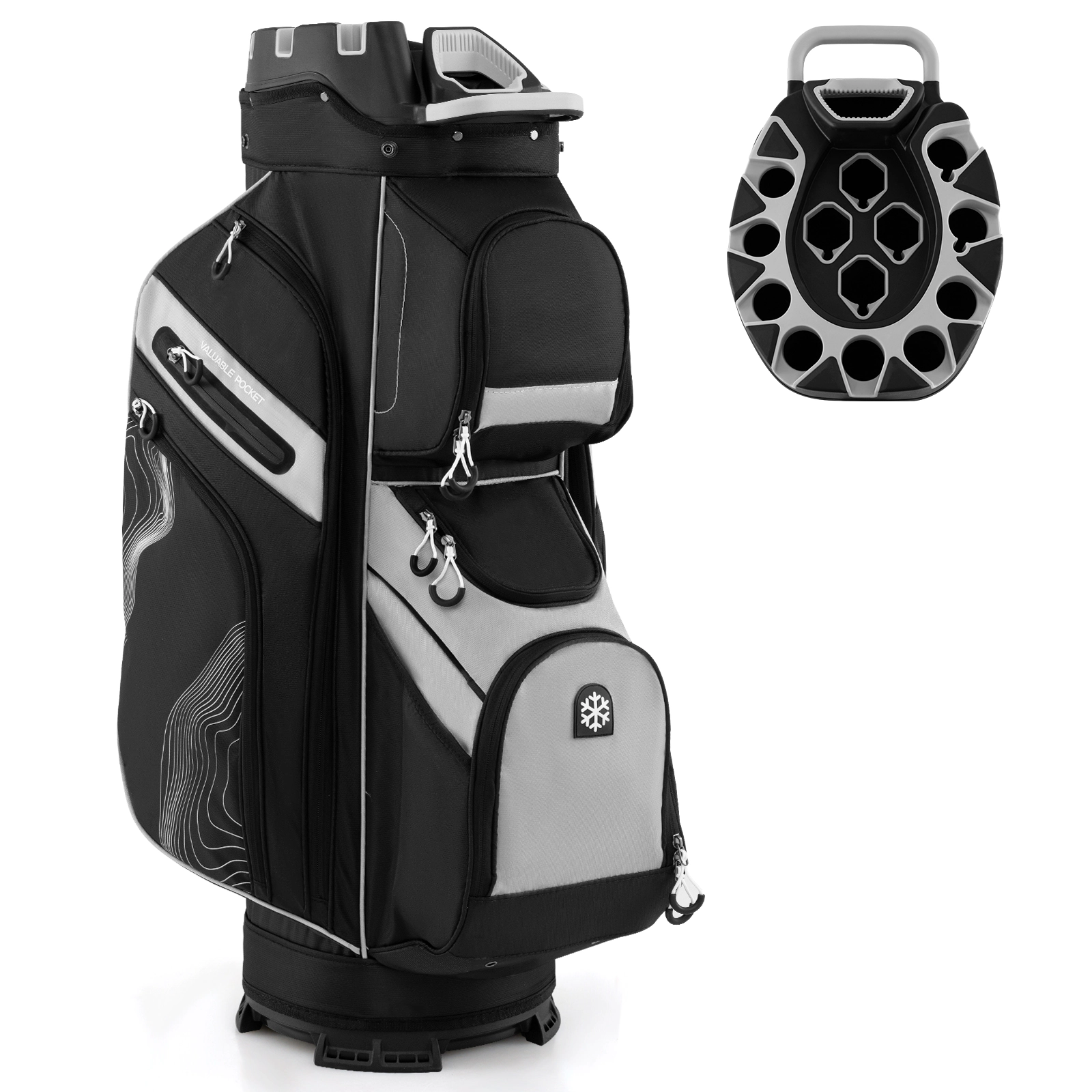 SUGIFT Molded Lock Top Golf Cart Bag 14-Way Full Length Dividers 11 Pockets 5.7-lb Polyester Sports Bag Black White Gray