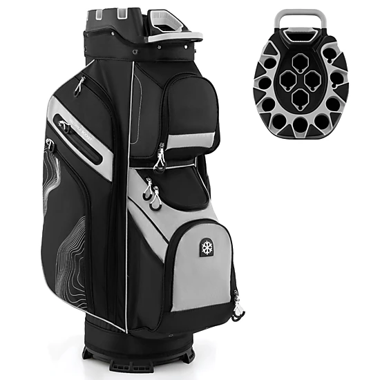 SUGIFT Molded Lock Top Golf Cart Bag 14-Way Full Length Dividers 11 Pockets 5.7-lb Polyester Sports Bag Black White Gray