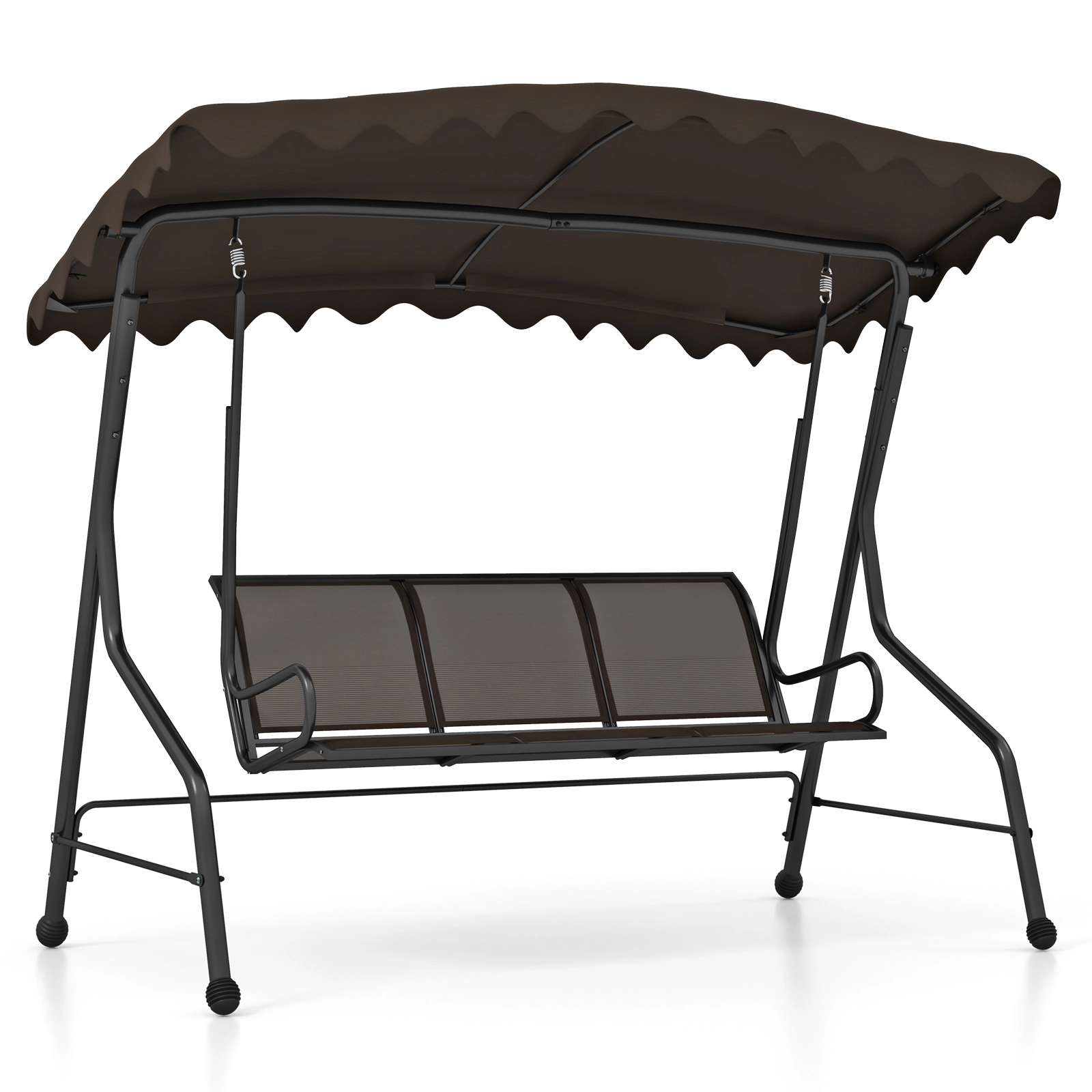 SUGIFT Brown 3-Seat Outdoor Porch Swing with Canopy, 1000-Lb Capacity