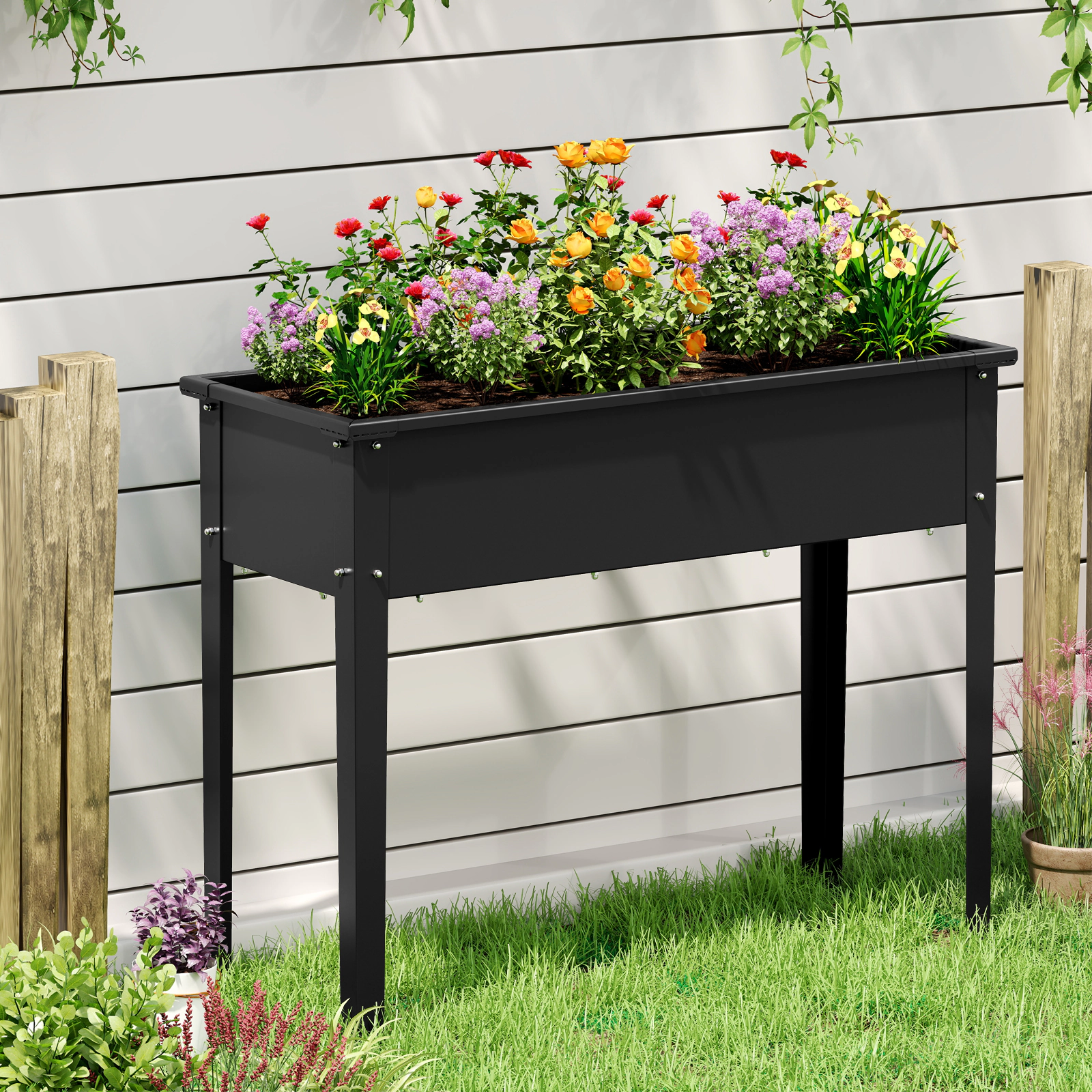 LJG Elevated Metal Raised Garden Bed with Legs and Drainage Holes