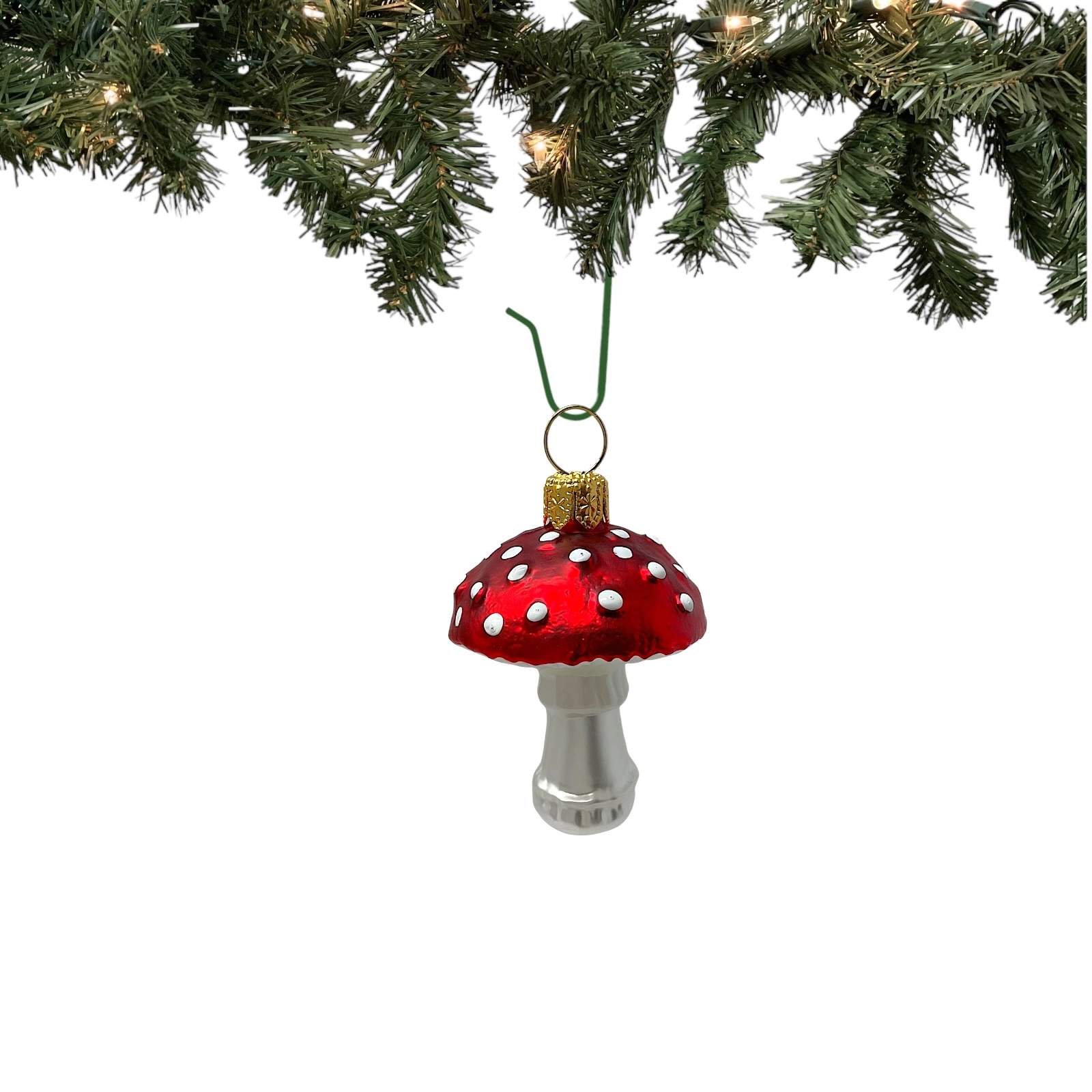 Pinnacle Peak Trading Company Red Toadstool Mushrooms Polish Glass Christmas Ornament Set of 2 Decorations