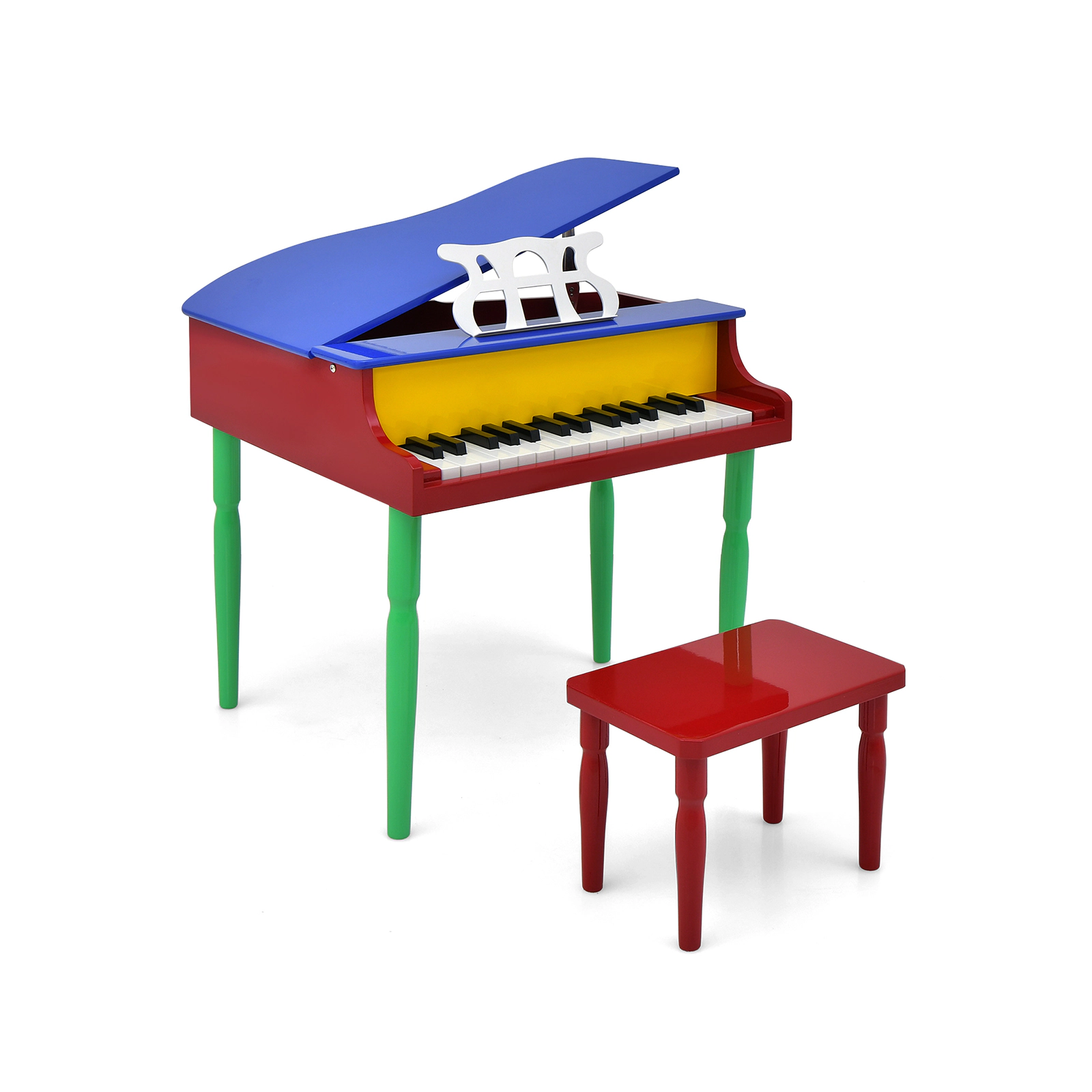 SUGIFT 30-Key Wood Toy Kids Grand Piano with Bench and Music Rack Ages 3-8 Years Multicolor