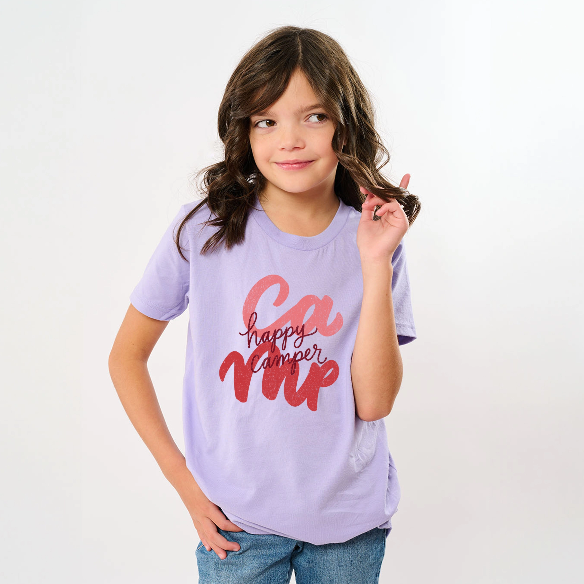 The Juniper Shop - Happy Camper Cursive Youth Short Sleeve Graphic T-Shirt