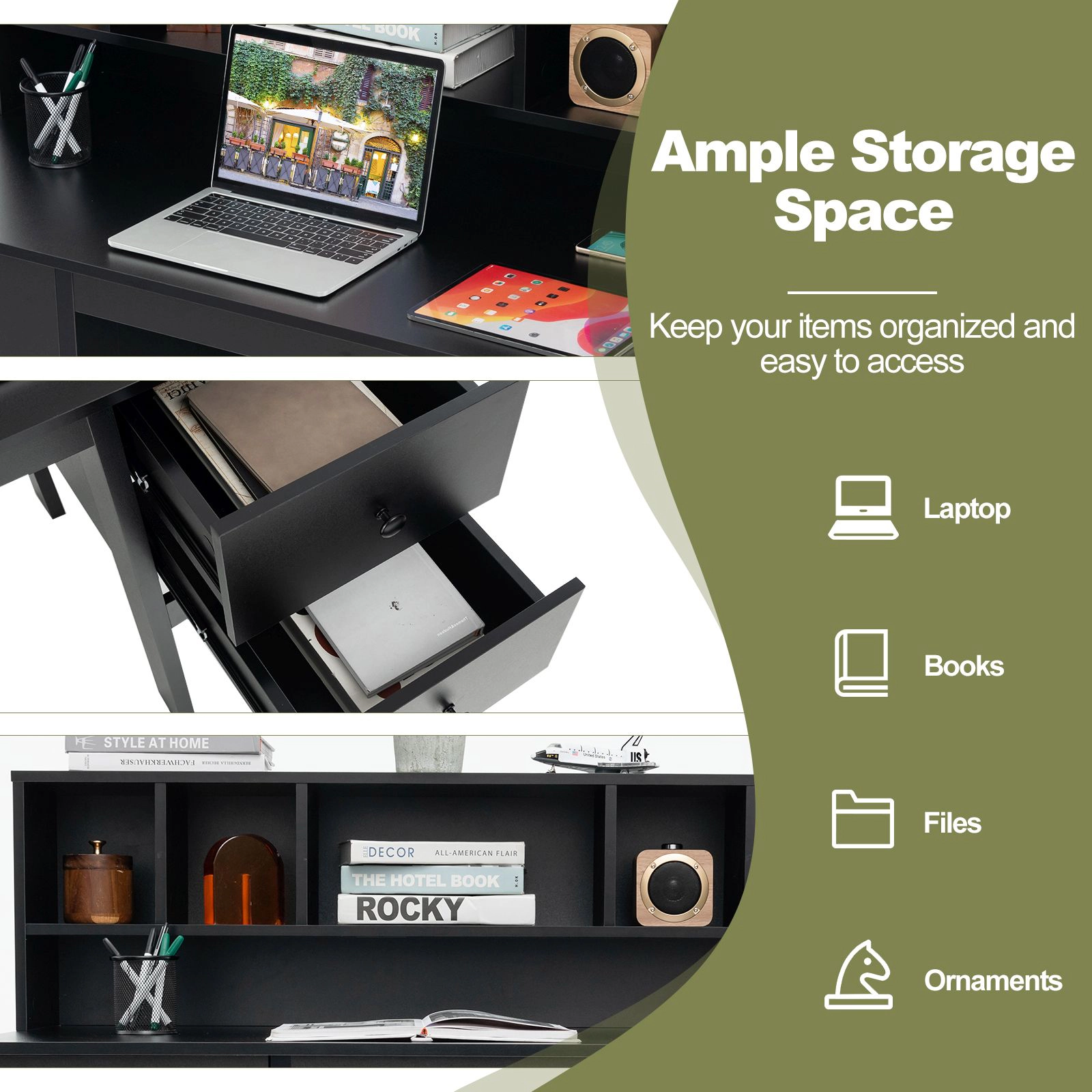 SlickBlue 48 Inch Computer Desk with Charging Station and Drawers