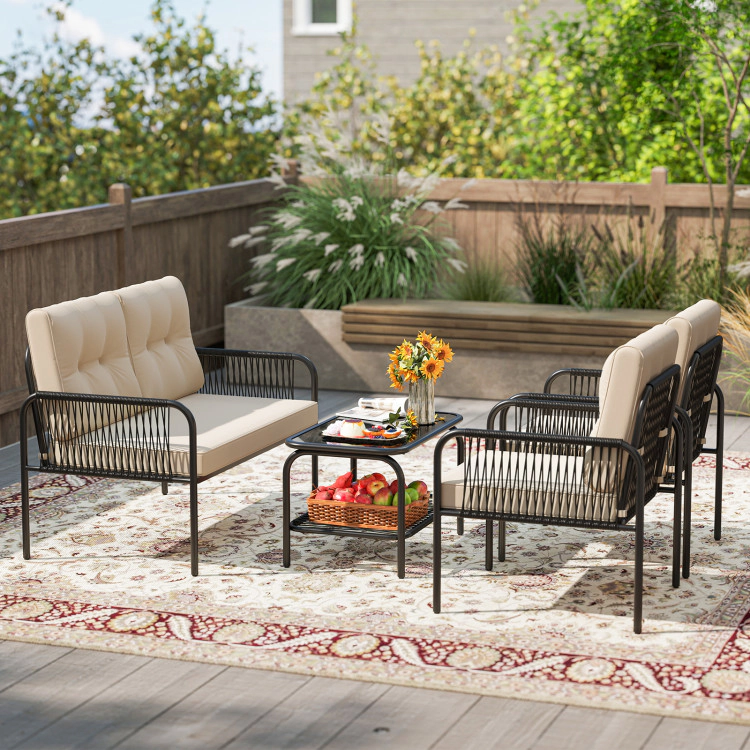 Hivvago 4 Pieces Patio Furniture Set Pe Rattan Sofa Chairs With Loveseat-Beige