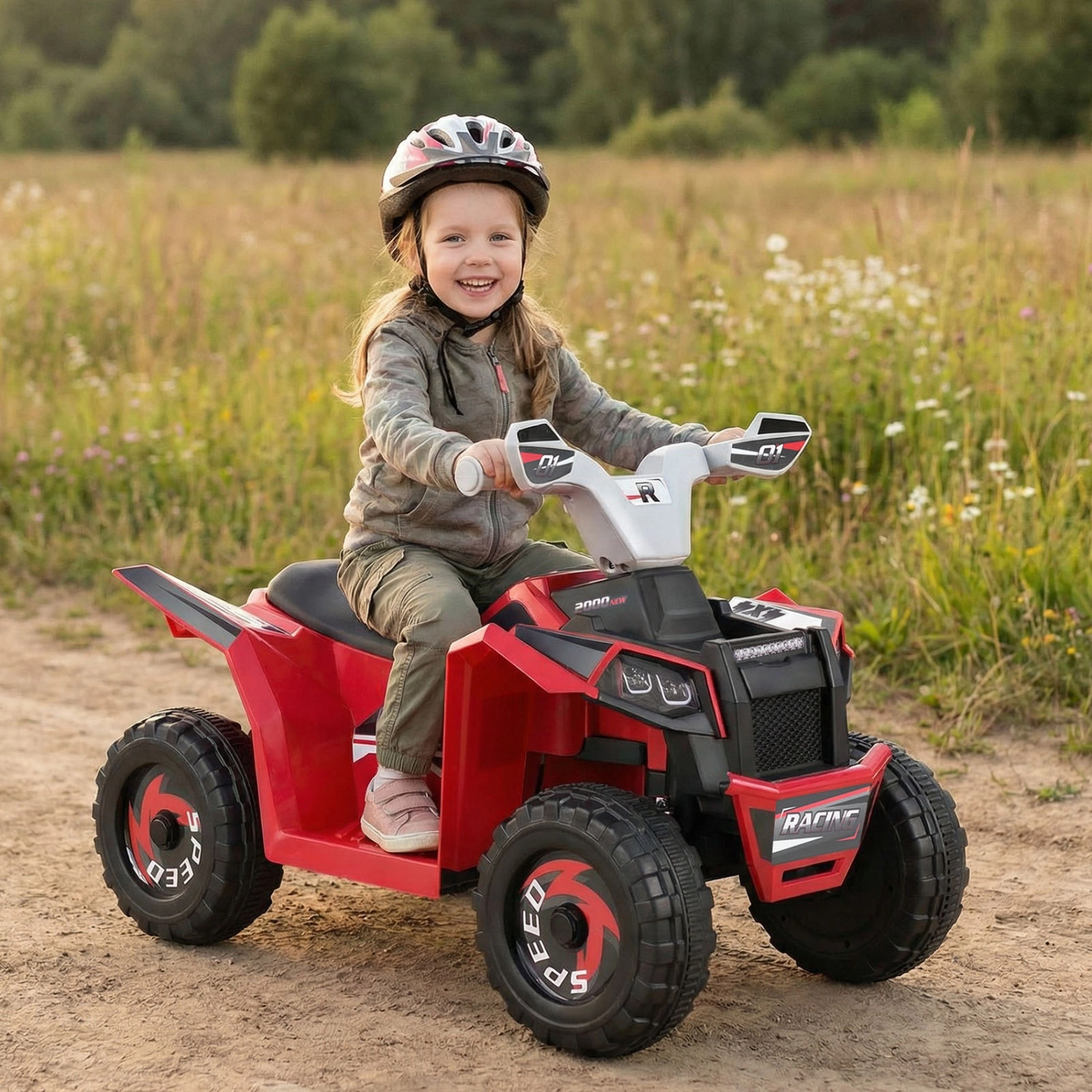 6V Kids ATV Quad Ride On Car with Detachable Trailer Forward/Reverse Switch and Multi-Terrain Wheels Ages 3+ Red