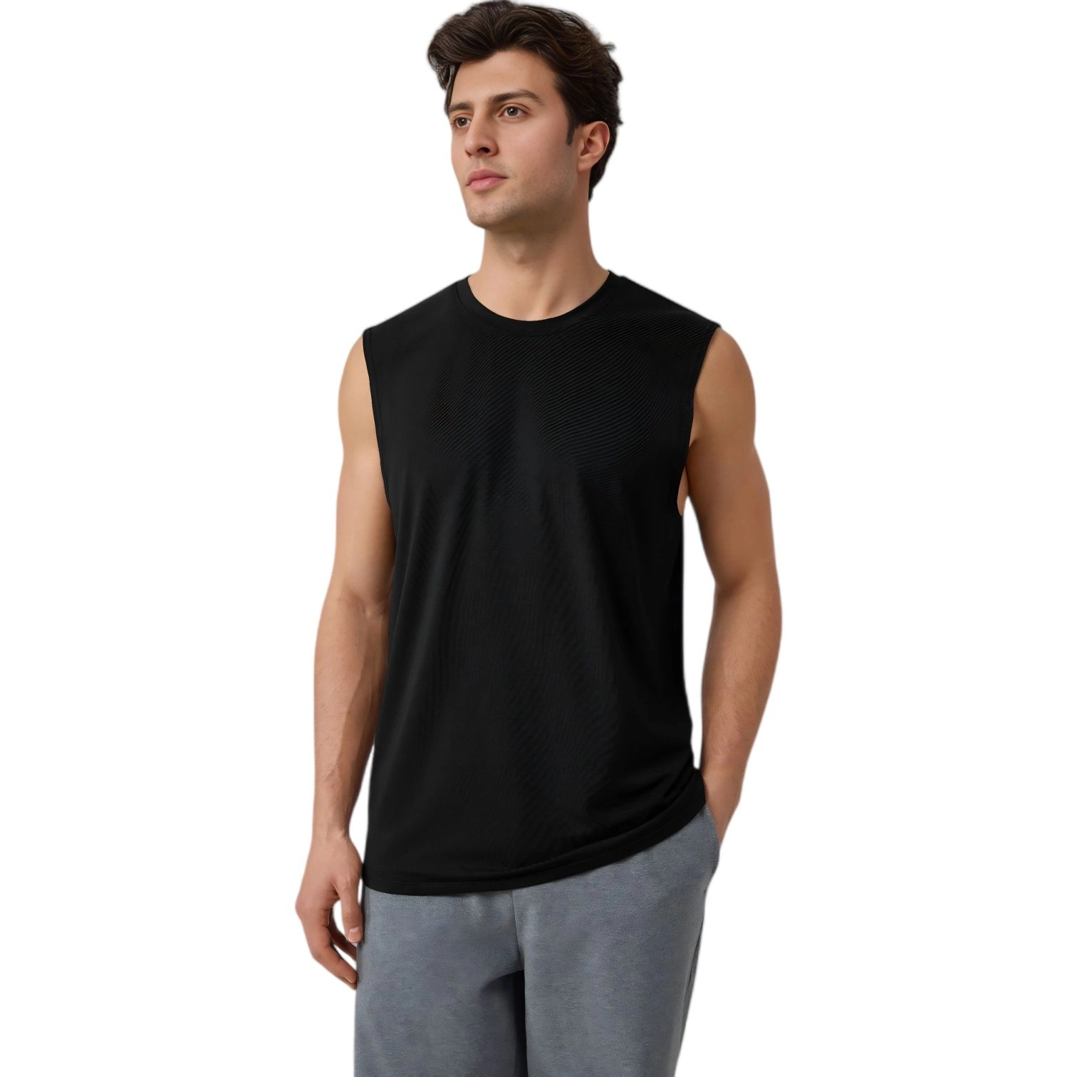 Anna-Kaci Men's Sleeveless Crew Neck Ribbed Tank Top with Relaxed Fit and Stretch Fabric