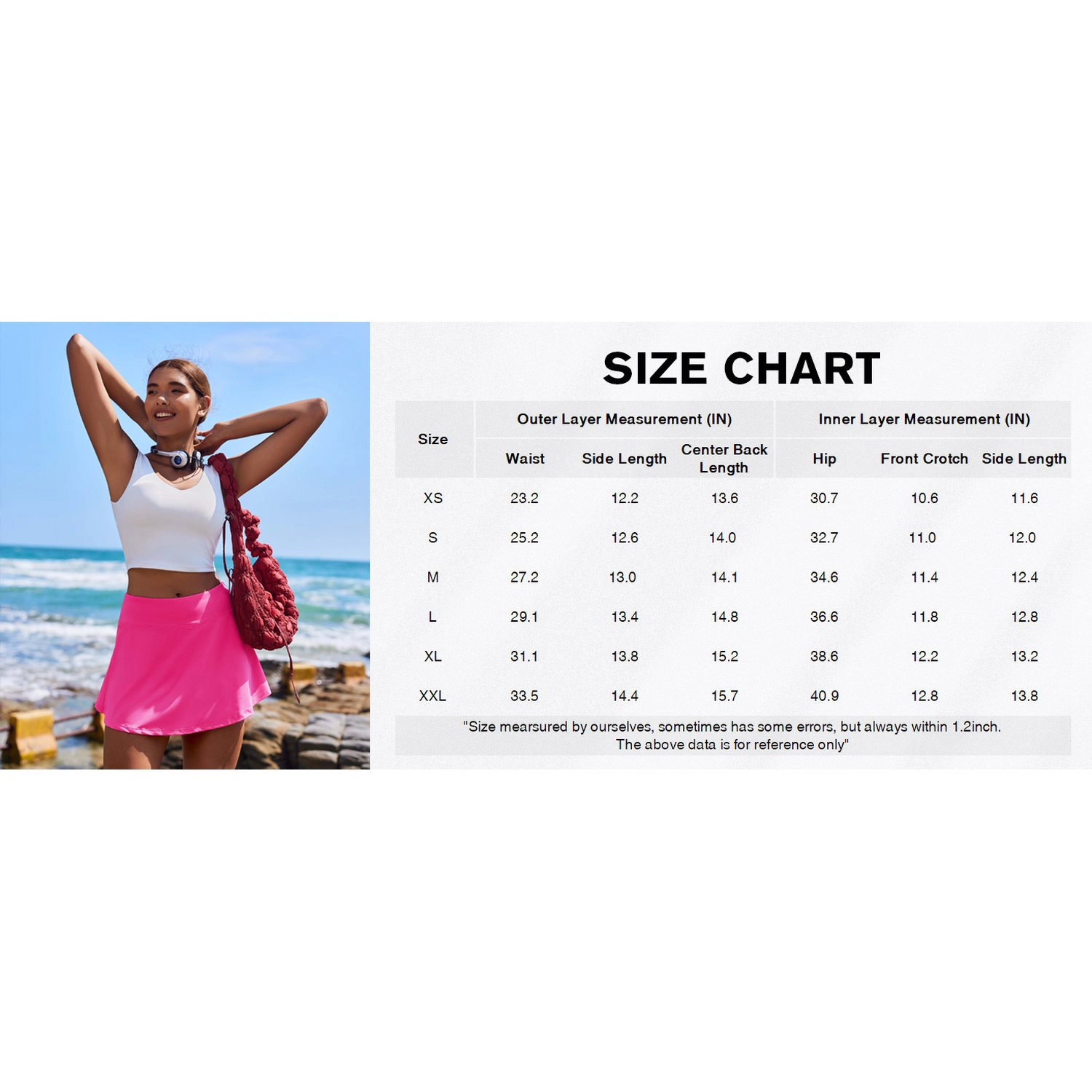 Pinspark Womens Sporty High Waist A-Line Skirts Solid Pink Tennis Casual Mini