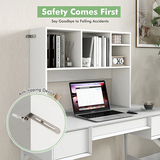 SUGIFT Computer Desktop Bookcase 4 Cubbies & Open Back Compartment 37-in Wide 145-lb Capacity 29-lb Net Weight White