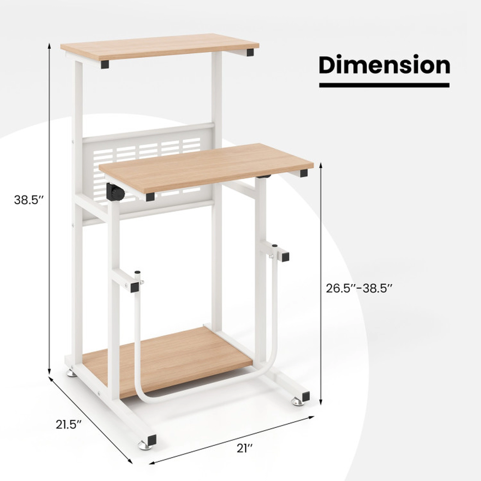 SUGIFT Height Adjustable Bottom Shelf Footrest Small Space Sit Stand Desk 22-in x 21-in x 27-in to 38.5-in Oak