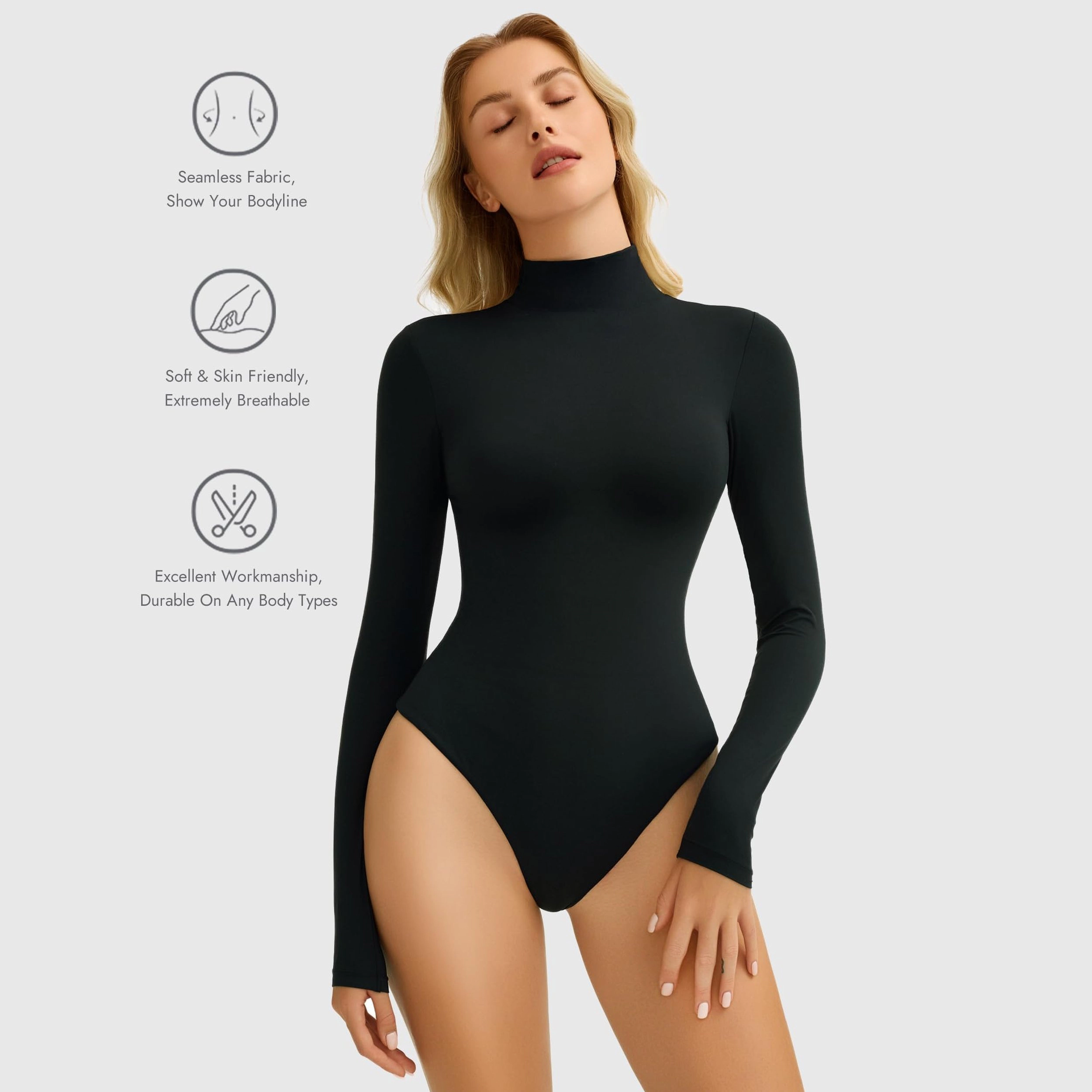 Avidlove Women's Mock Neck Long Sleeve Double Lined Bodysuit with Snap Bottom Closure