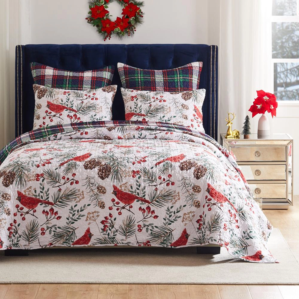 Greenland Home Fashions Cardinal Plaid Luxurious Modern Design 3 Piece s Quilt Set