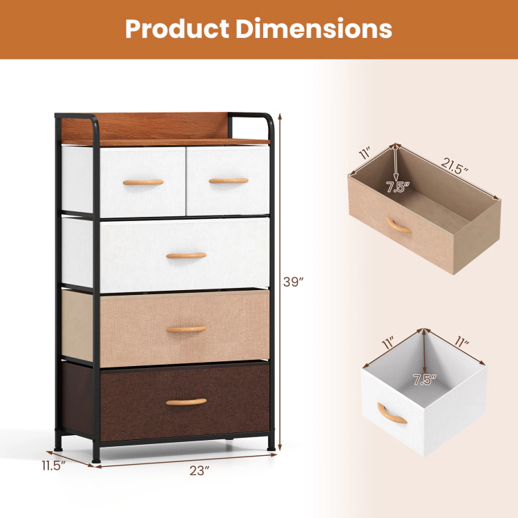 Hivvago 5-Drawer Fabric Dresser With Removable Fabric Bins