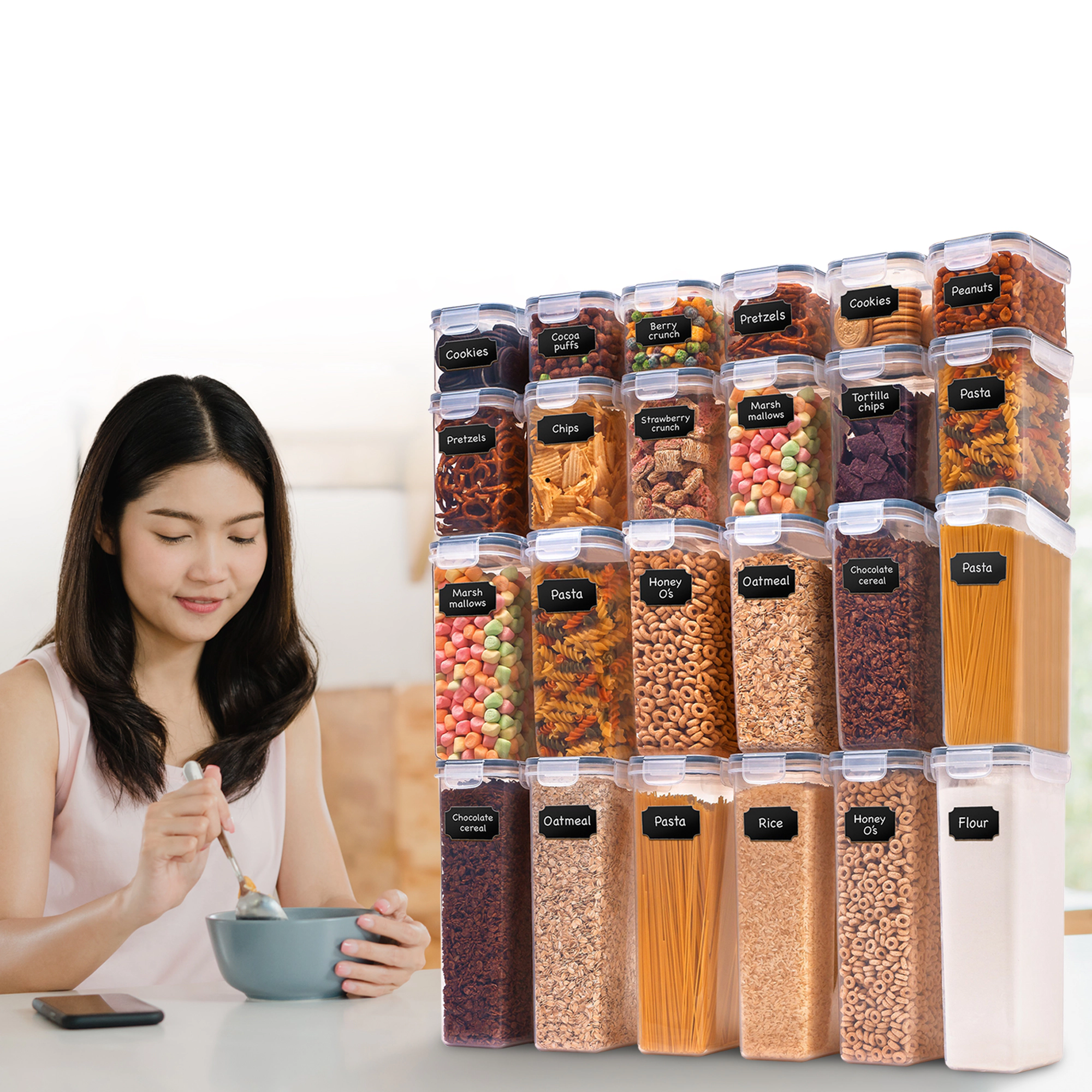 Cheer Collection 24 Piece Airtight Food Storage Container Set with Labels and Erasable Pen