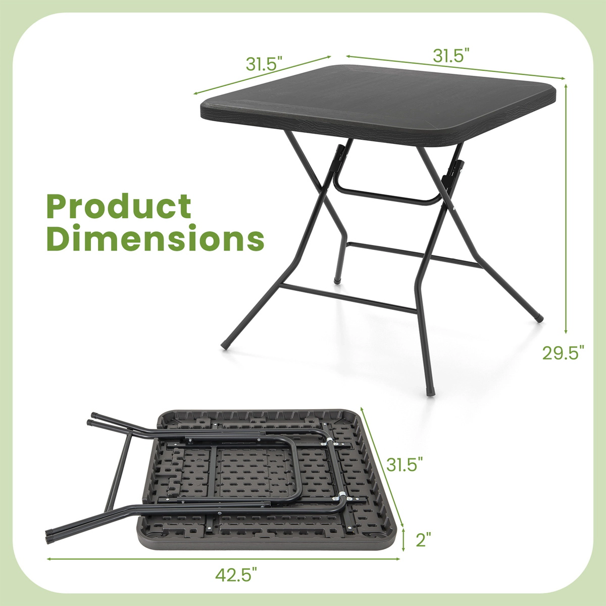 SUGIFT Foldable Wood-Grain HDPE Dining Table with X-Frame 110-lb Capacity Black