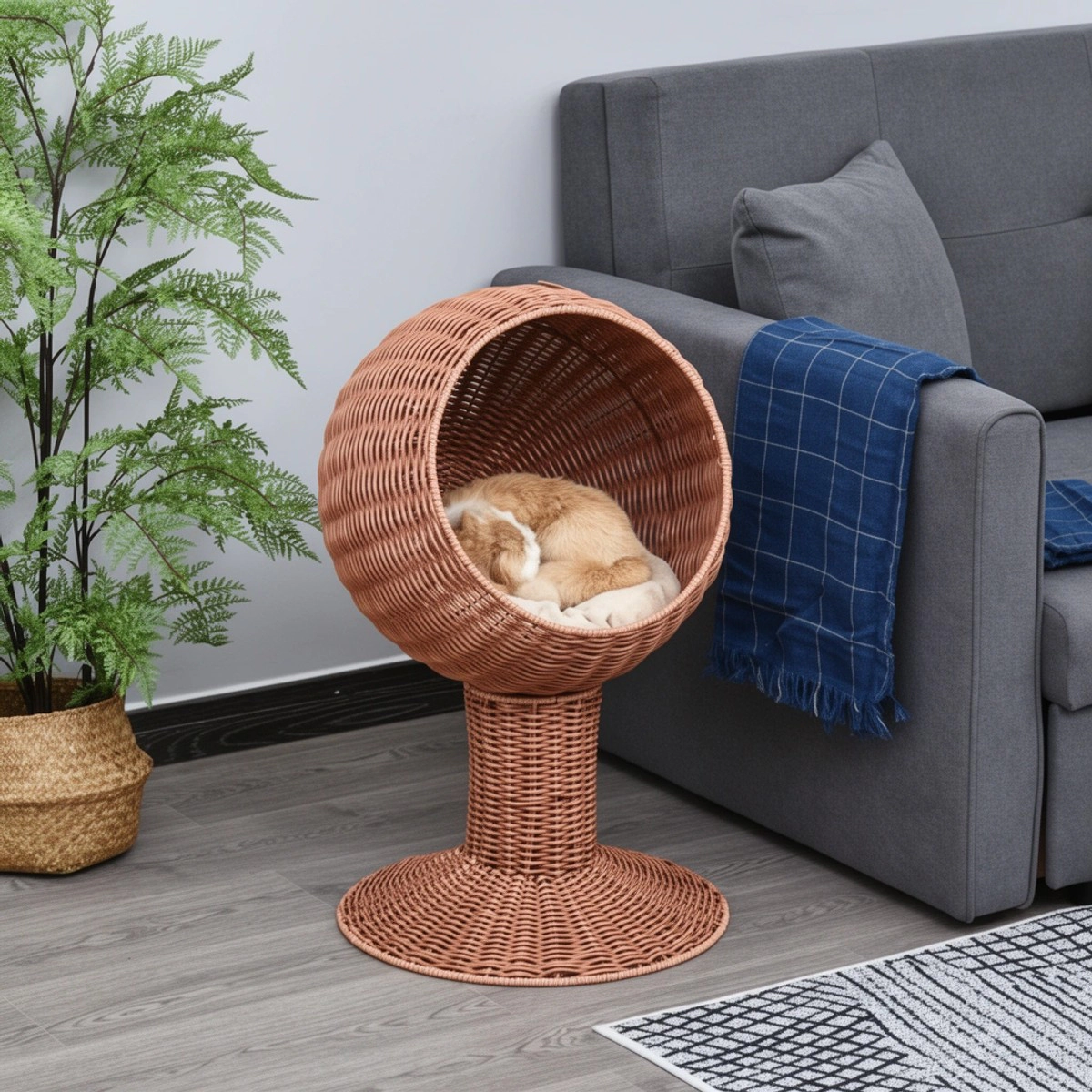 212 Main PawHut Elevated Cat Bed with Rotatable Egg Chair Pod