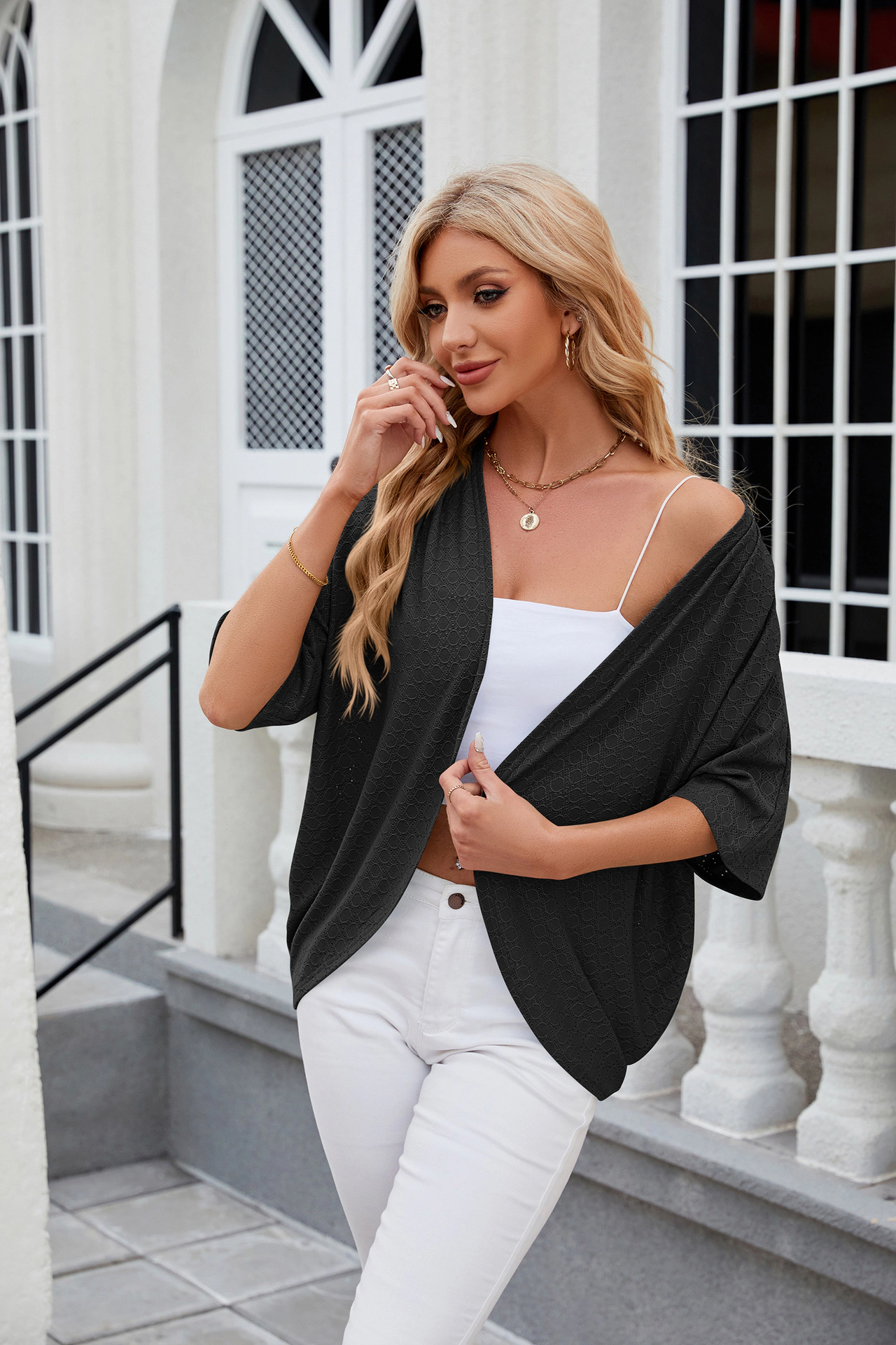Women Lightweight  Casual Open Front Batwing Cardigan
