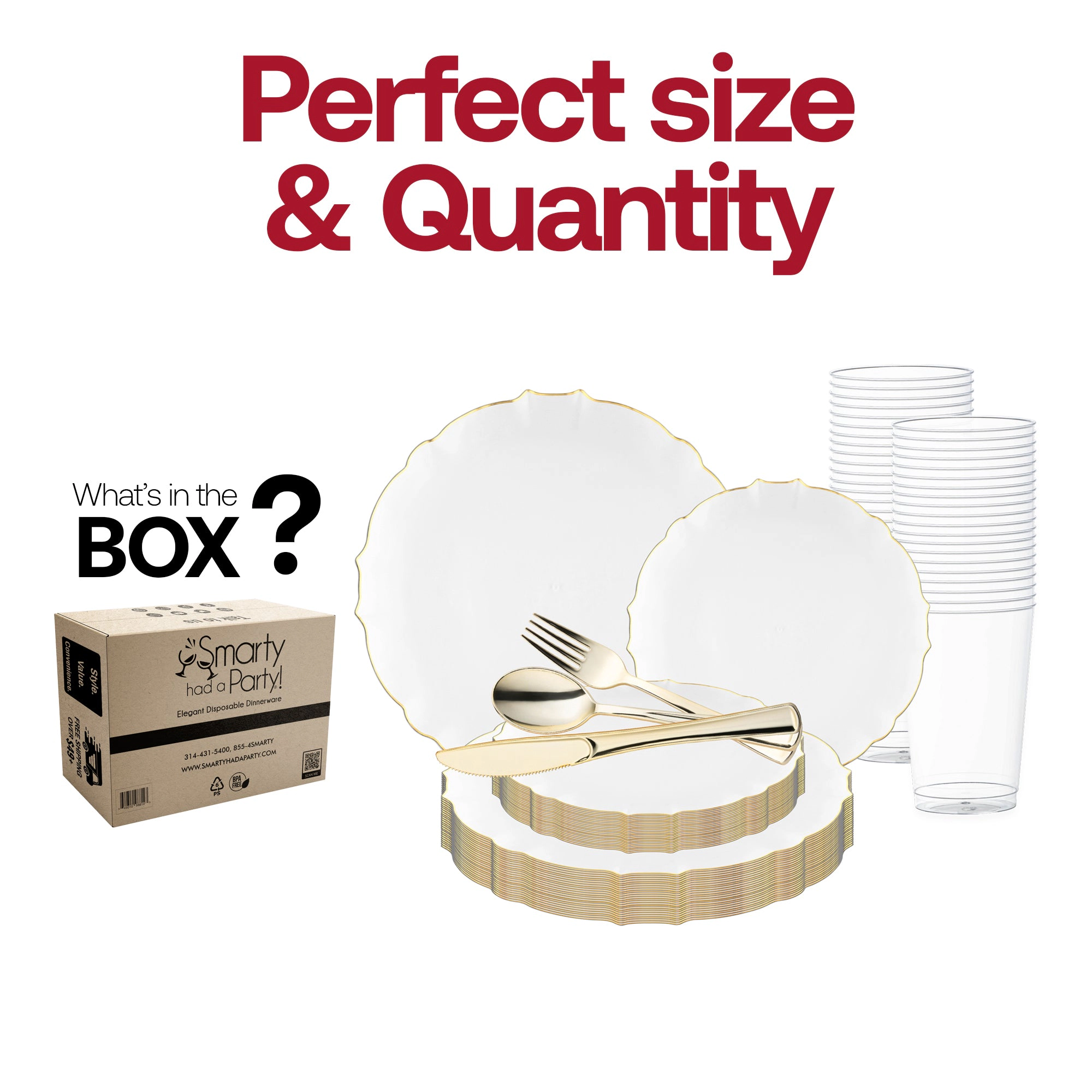 Smarty Had A Party Clear with Gold Rim Round Lotus Plastic Wedding Value Set