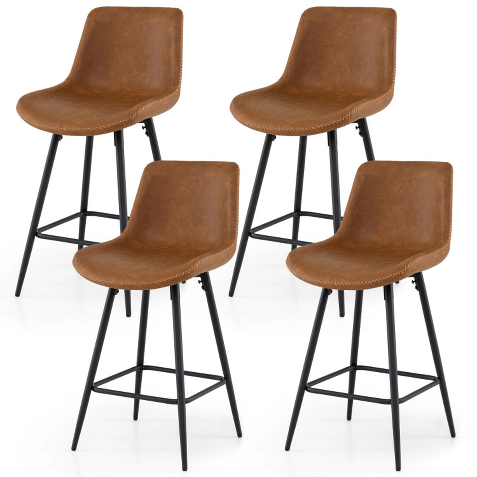 SUGIFT Brown Curved Backs Faux Leather Seats and Footrests Set of 4 24 Inch Bar Stool