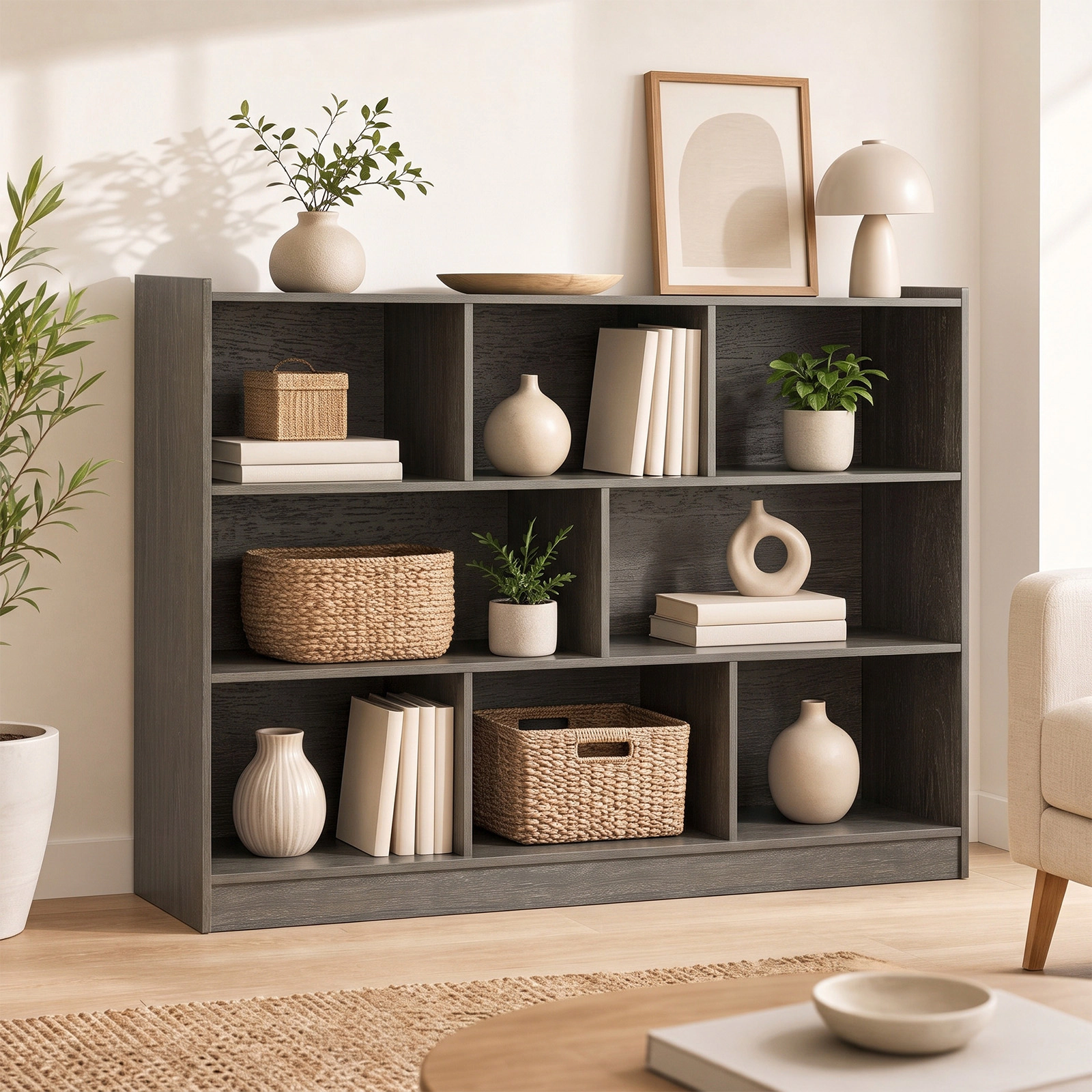 Costway 3-tier Open Bookcase 8-Cube Bookshelf Storage Display Cabinet French Oak Yellow