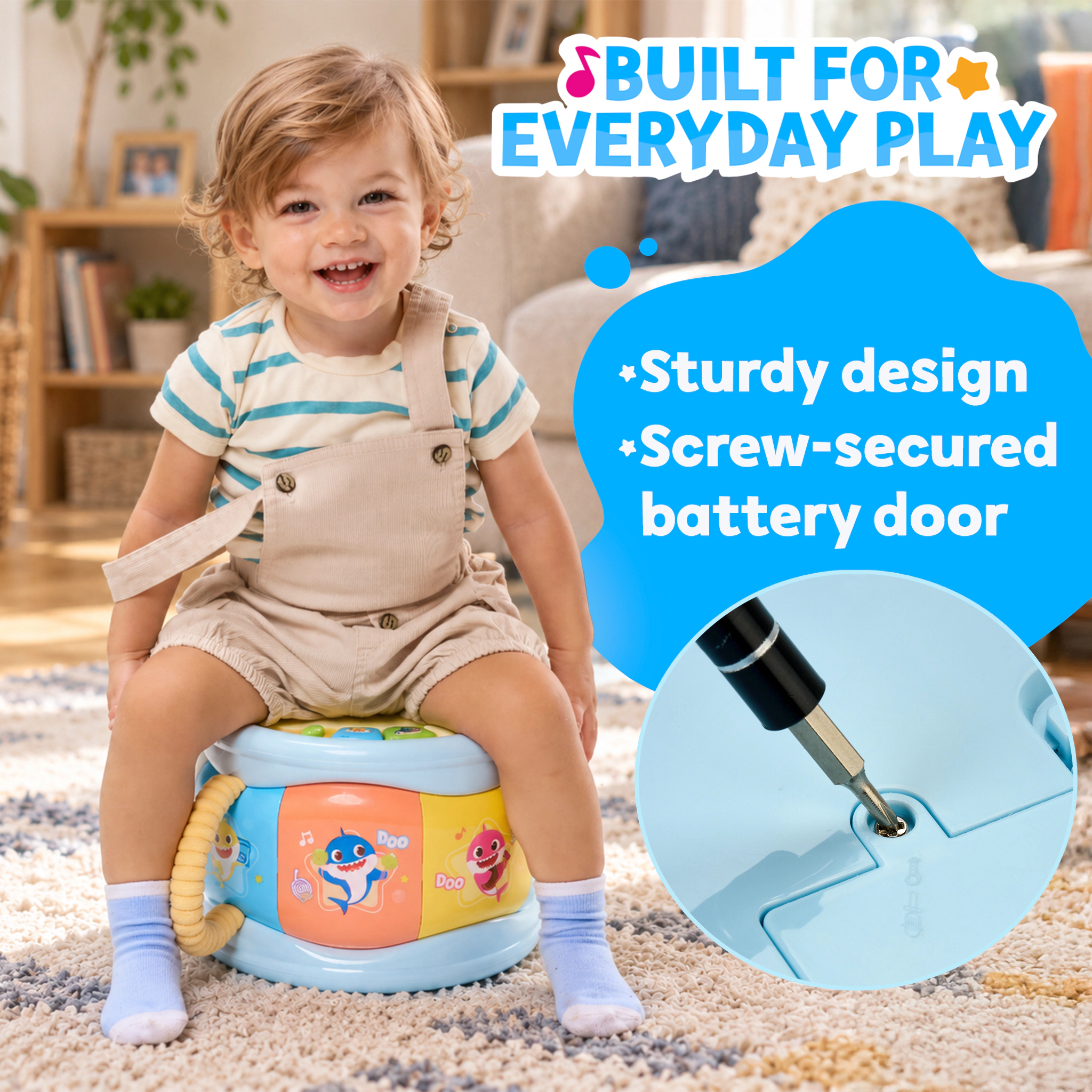 Pinkfong Kids Baby Shark 2-in-1 Piano & Drum Musical Toy - Keyboard with Songs & Sound Effects