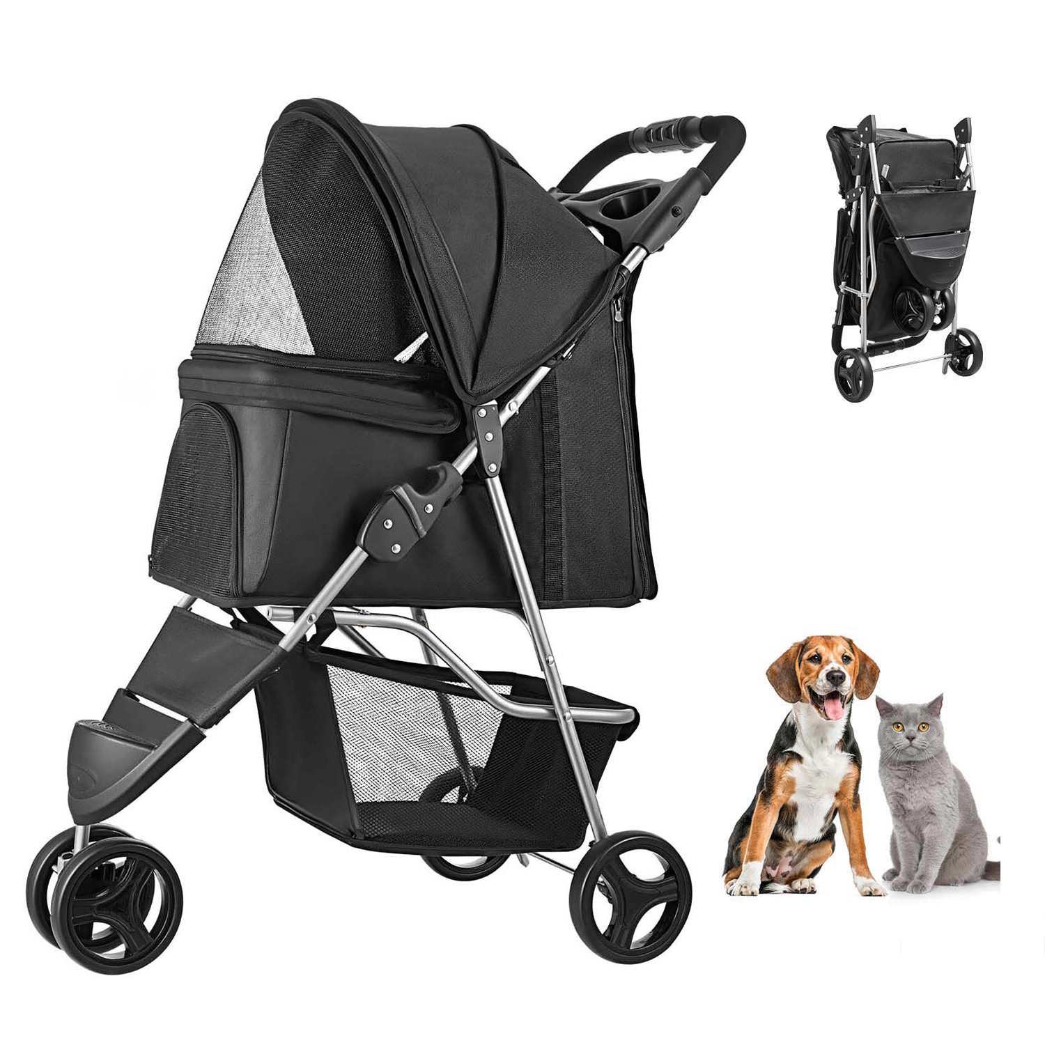HONGGE Pet Stroller Wheels Dog with Weight Capacity Portable Carrier Mesh Windows for