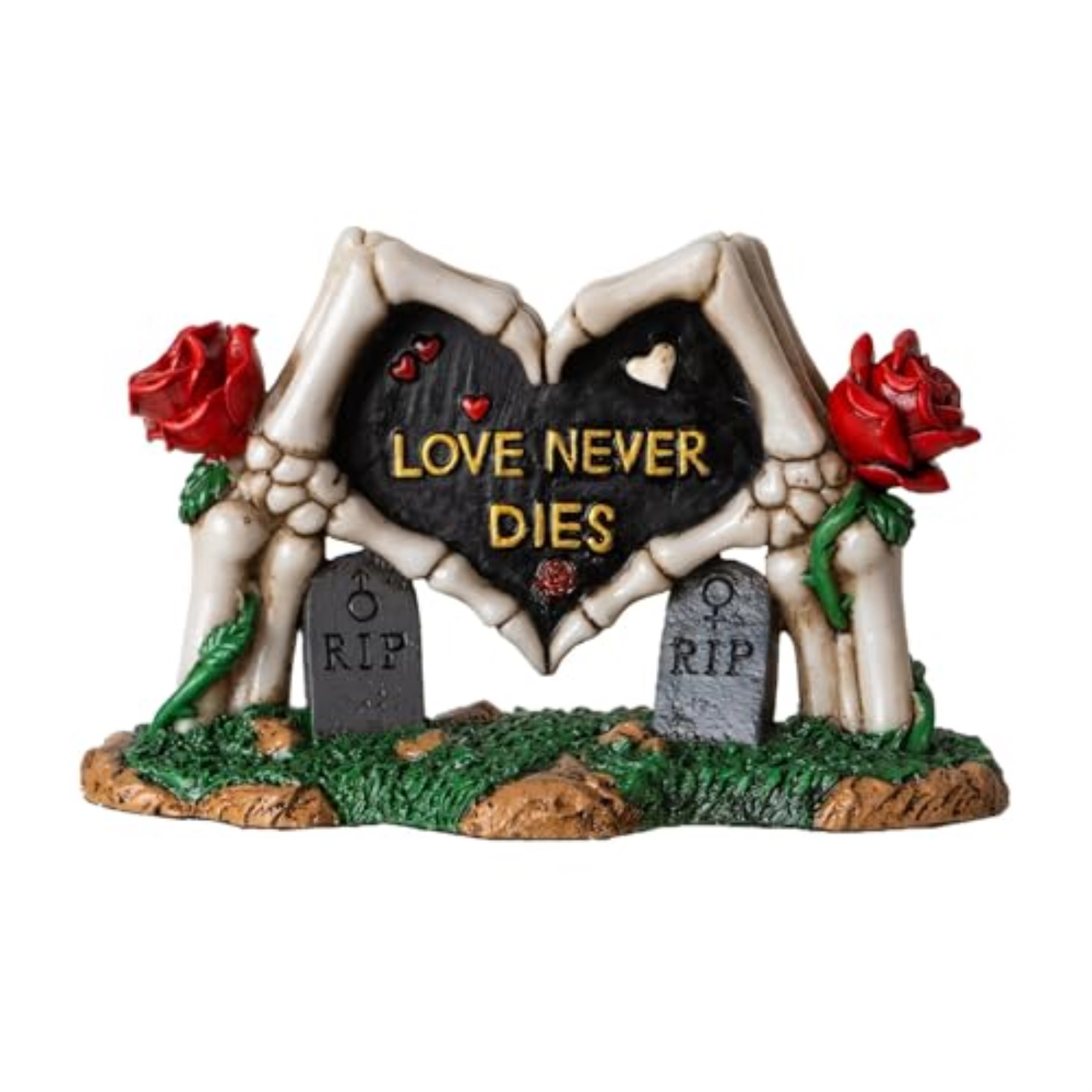 Pacific Giftware Skeleton Gravestone Figurine Love Never Dies Design with Roses Ideal for Gothic Decor Romance Lovers 6.3 inch