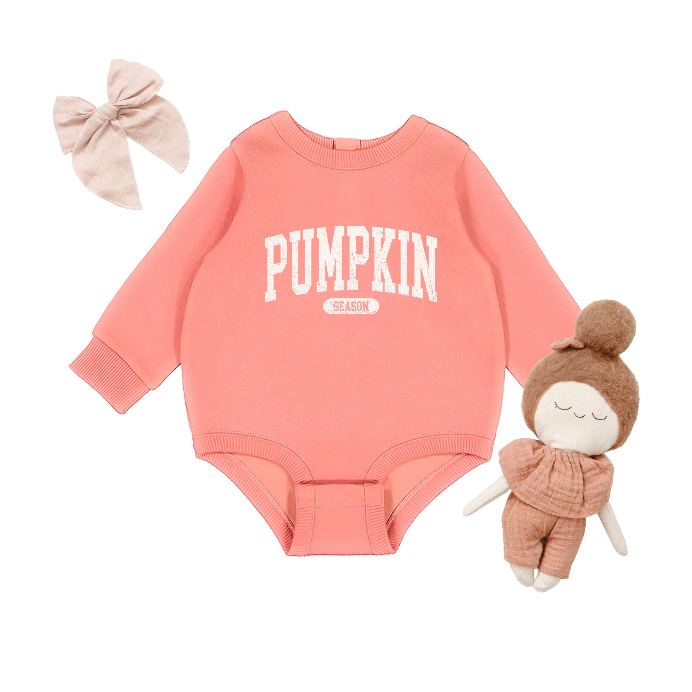 The Juniper Shop - Infant Fleece BodySuit Pumpkin Season Varsity Cream
