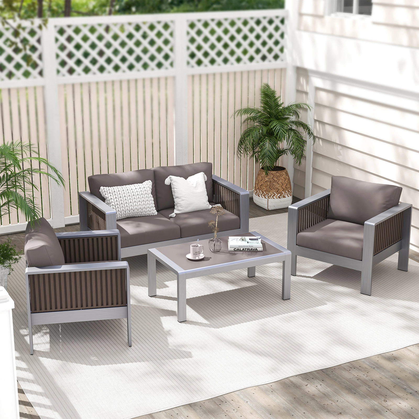 SUGIFT Rustproof Aluminum Patio Armchair with Thick Back and Seat Cushion 330-lb Capacity Gray