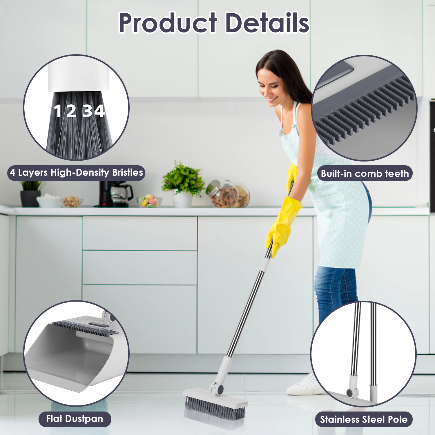 GBruno 4-in-1 Broom And Dustpan Combo Set