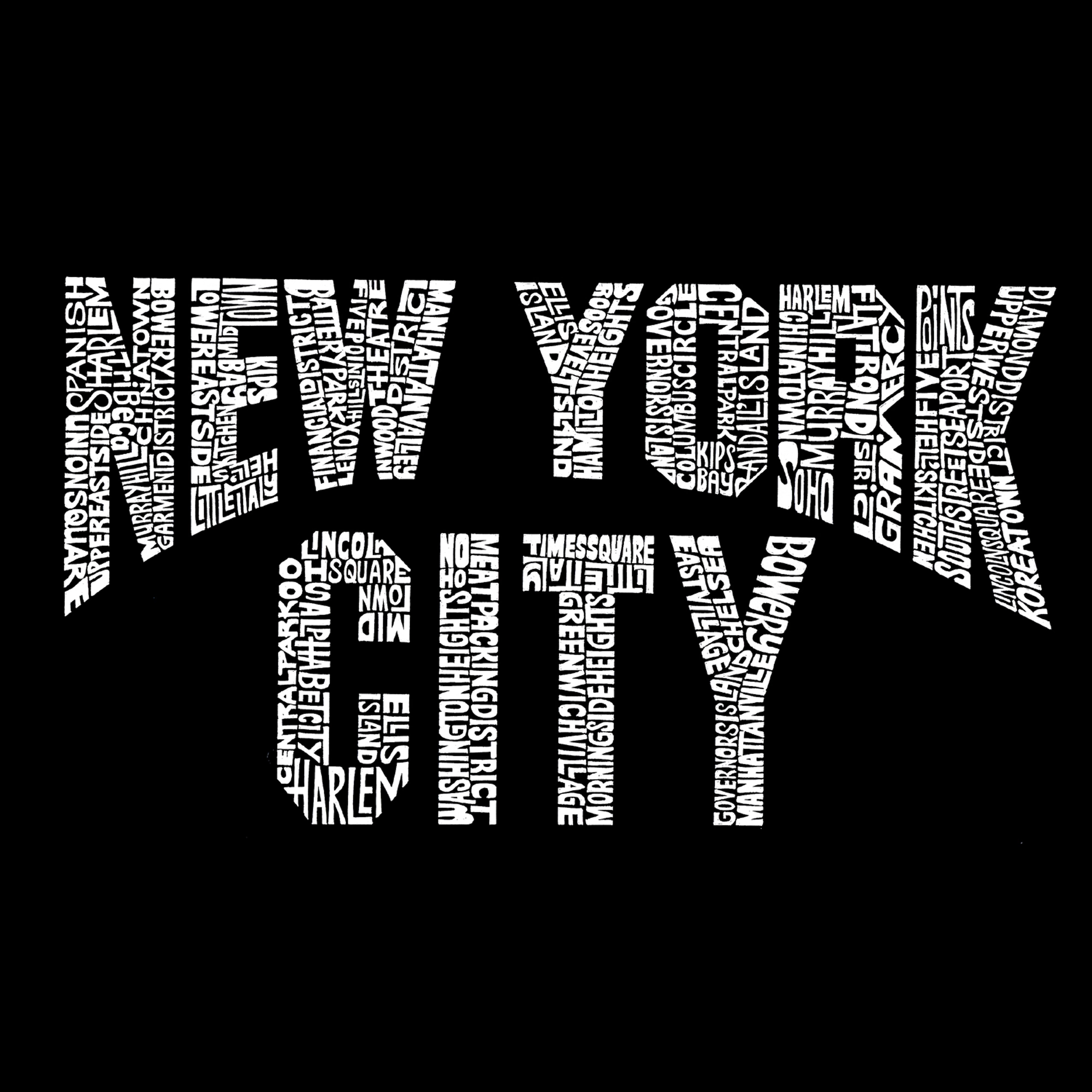 LA Pop Art Men's NYC Neighborhoods Word T-Shirt - 100% Cotton Crew Neck