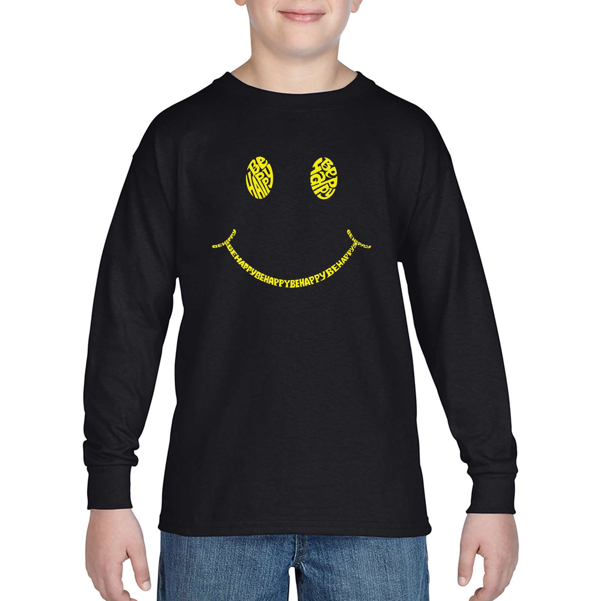 LA Pop Art Boys Long Sleeve T-Shirt -  Be Happy Smiley Face