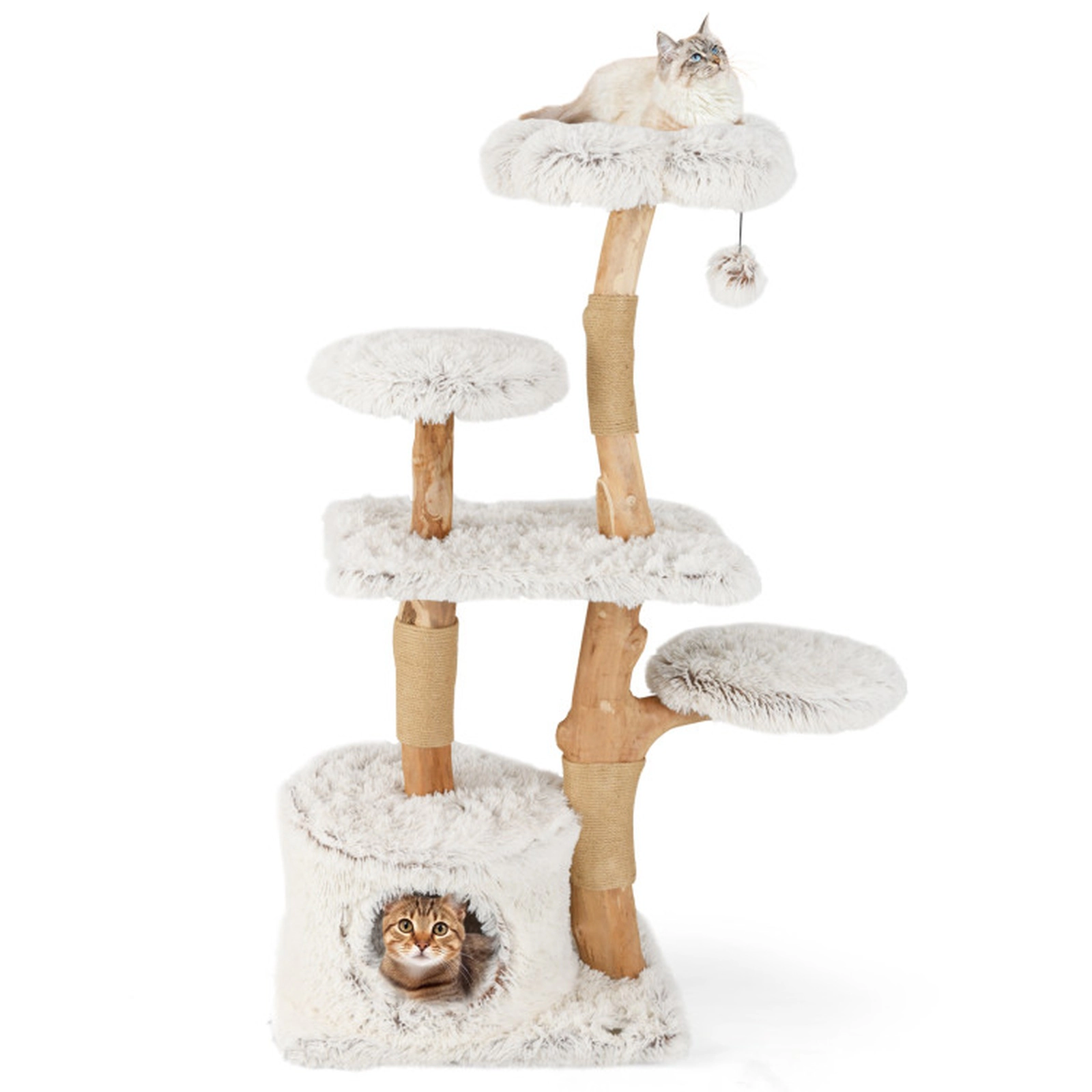 SUGIFT 53-in Modern Natural Branch Cat Tree with Flower-Shaped Top Perch Jute Posts and Vented Condo
