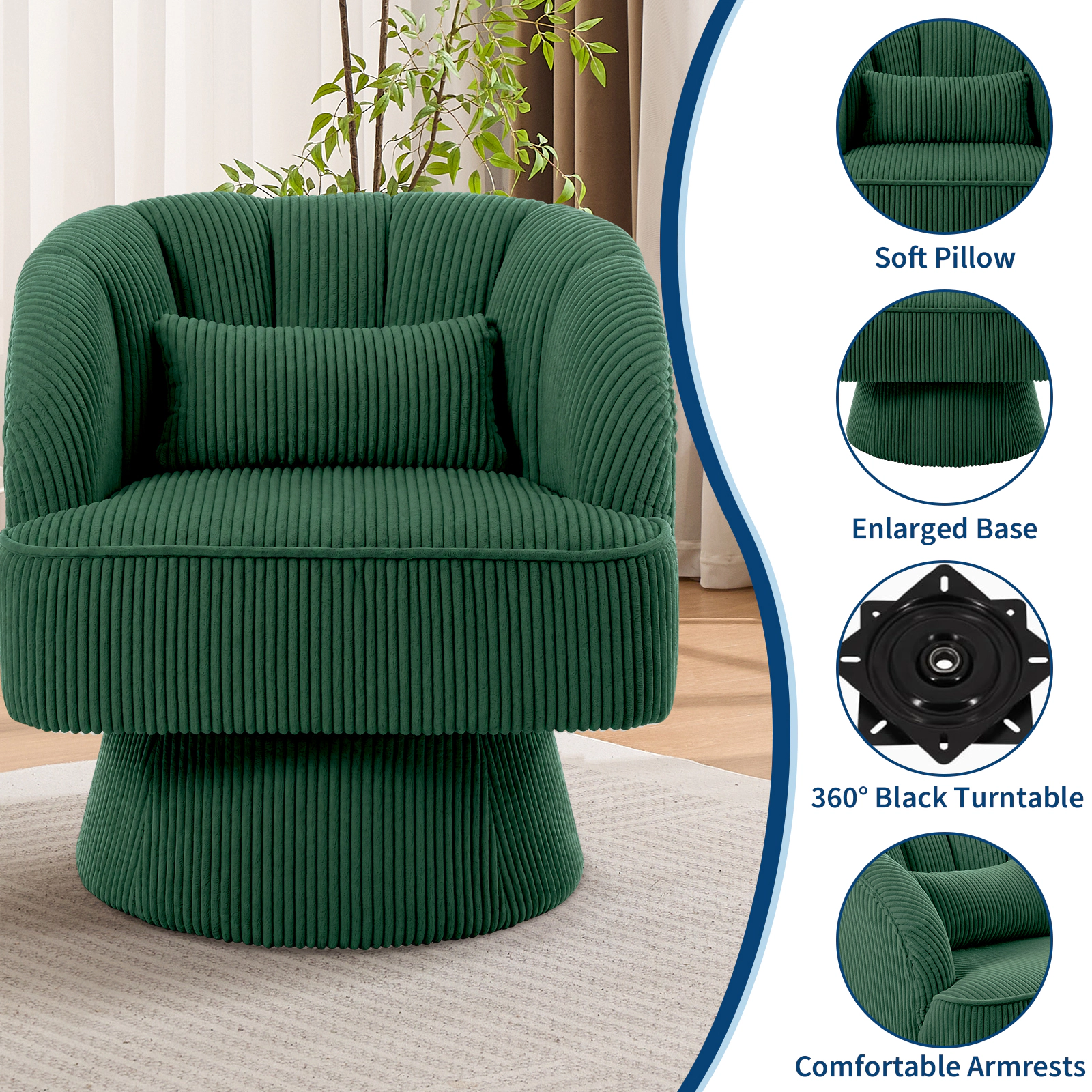 BebreezChic Beige Fleece 360 Swivel Barrel Accent Chair Round Upholstered Lounge Armchair for Living Room
