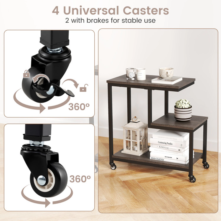 Hivvago Three-Tier G-Frame Rolling Side Table with Open Storage Shelves