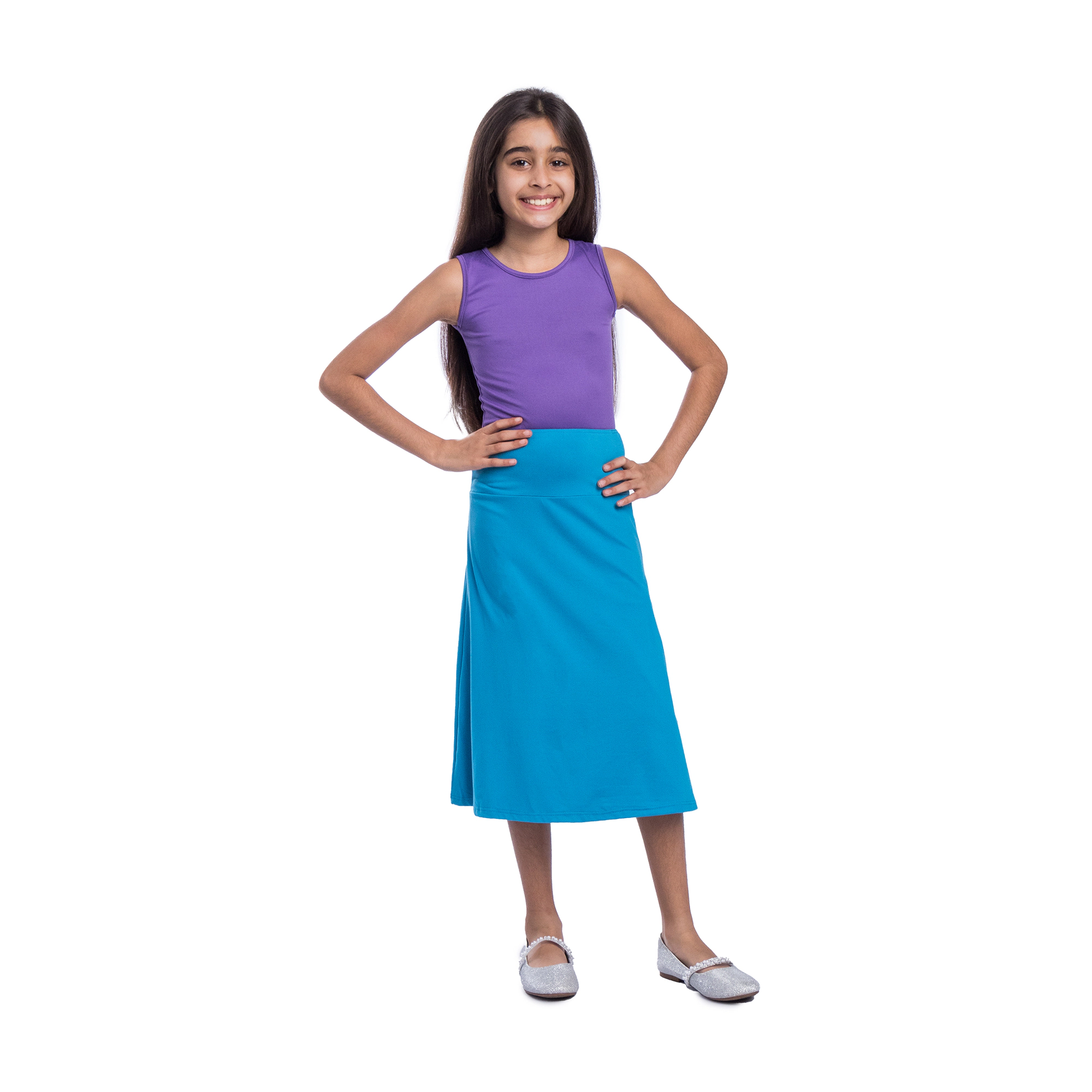 24sevenKid Essential Girls Casual Solid Color Elastic Waist A Line Skirt