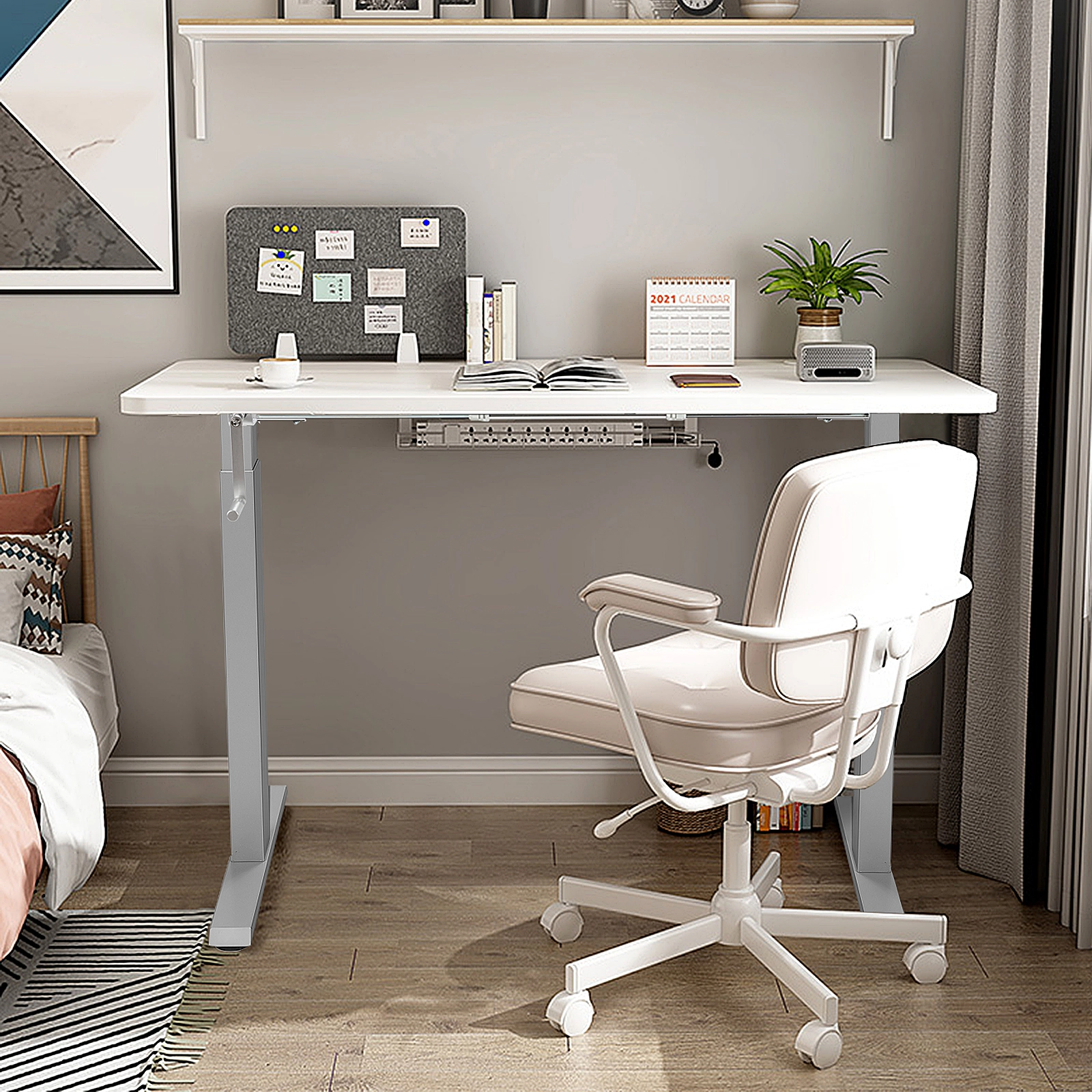 SUGIFT Gray Manual Hand-Crank Standing Desk Frame, 27.6 to 45.3 in Adjustable Height