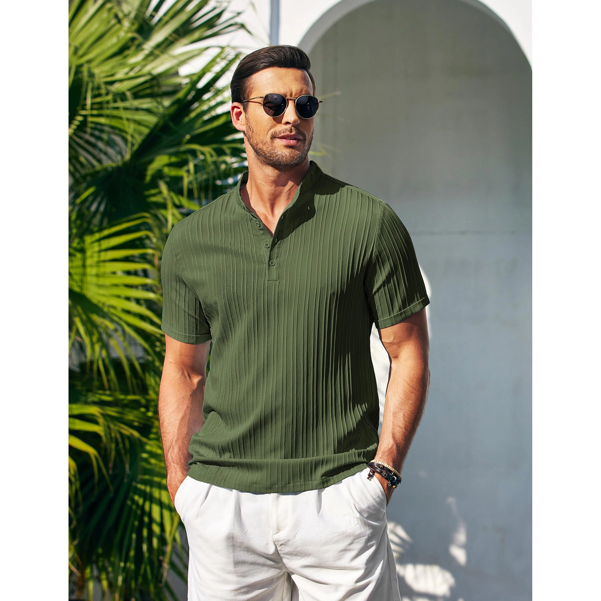 COOFANDY Men's Regular Fit Textured Short Sleeve Henley Shirt