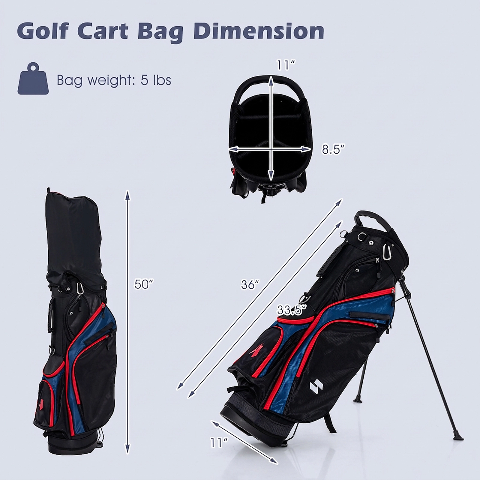 11-pc Complete Golf Club Set 460cc Driver Fairway Wood Hybrid 7 Irons Putter and Stand Bag Cooler Pocket Blue