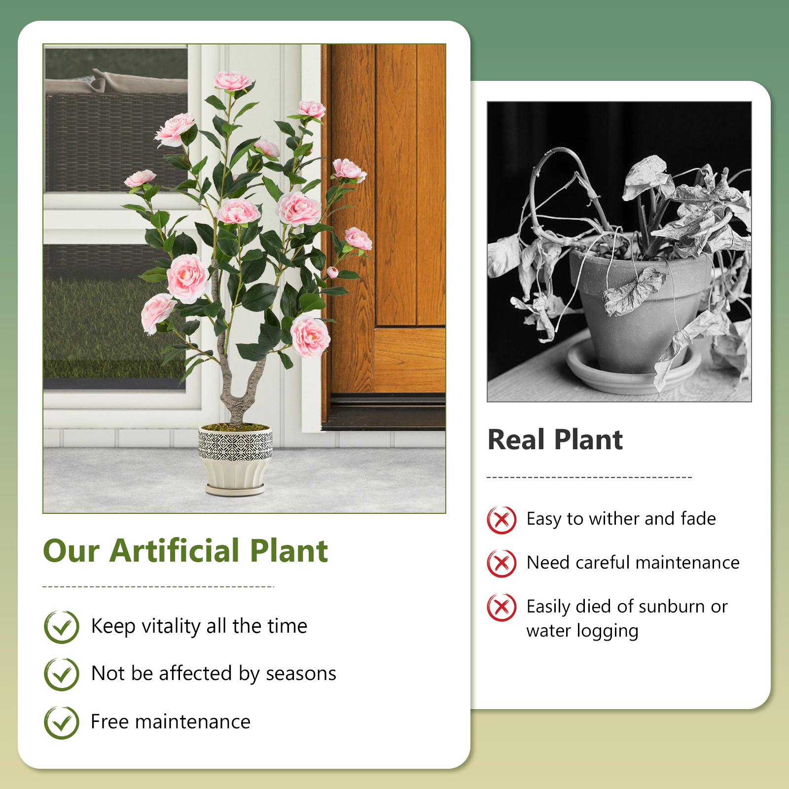 SUGIFT 36-in 16 Blossoms 116 Leaves Simulated Bark Trunk Artificial Camellia Tree 6-in x 5-in Pot 7-lb Pink