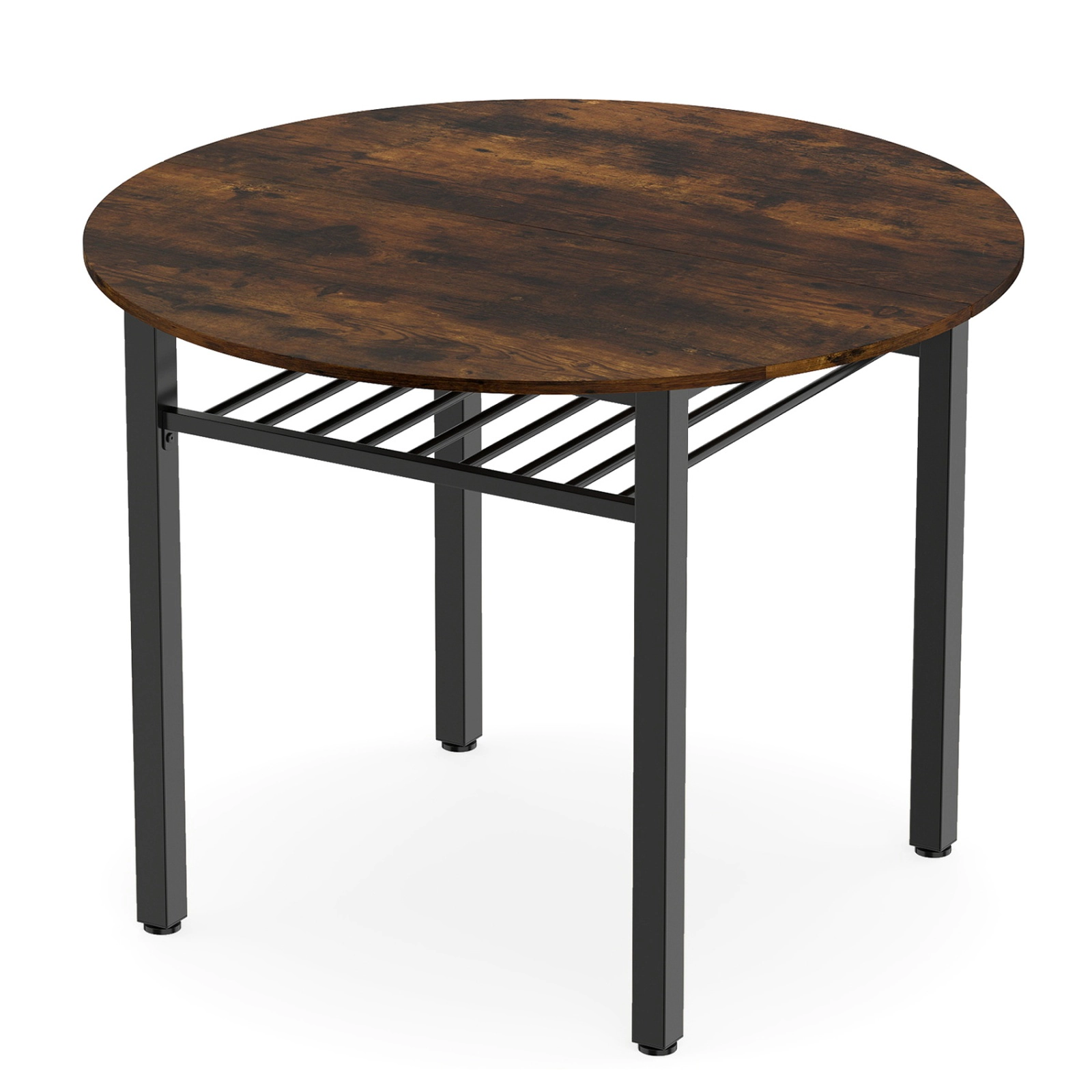 SUGIFT 40-Inch Round Farmhouse Dining Table for 4 with Under-Shelf Storage