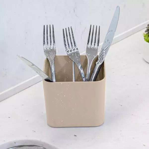 OU Kitchen Sink Organizer 3pc Set- Dish Drying Rack, Cutlery Drainer & Soap Dispenser Caddy w/ Sponge Holder